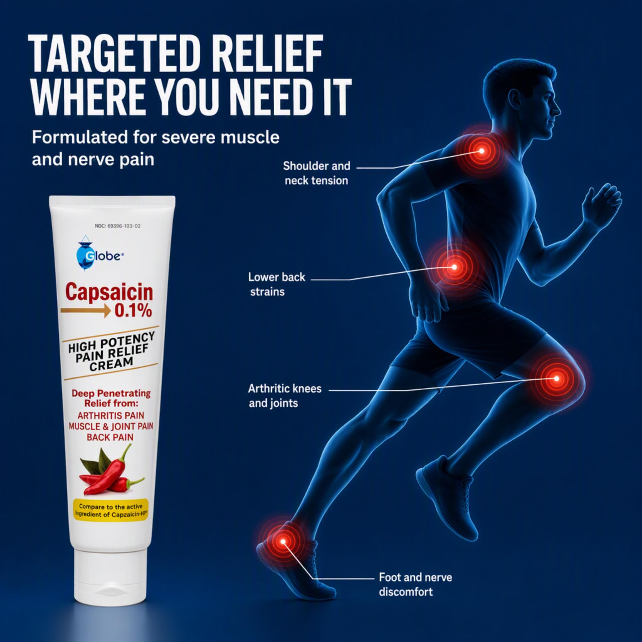 Globe Capsaicin 0.1% Pain Relief Cream 2oz tubes