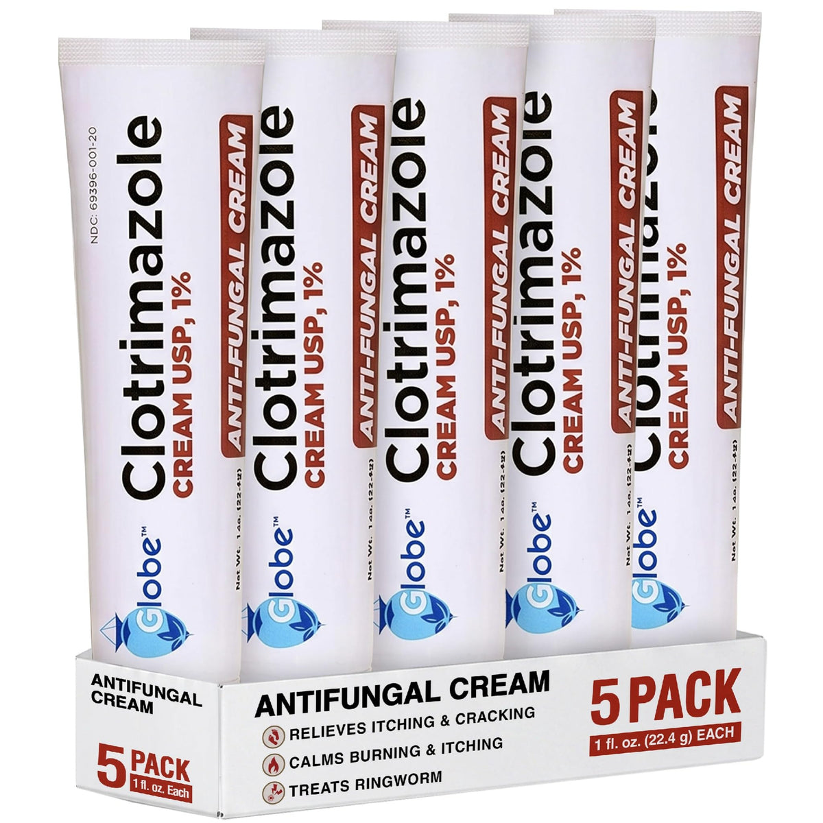 Globe Clotrimazole Cream 1% 1oz tube in 5 pack packaging