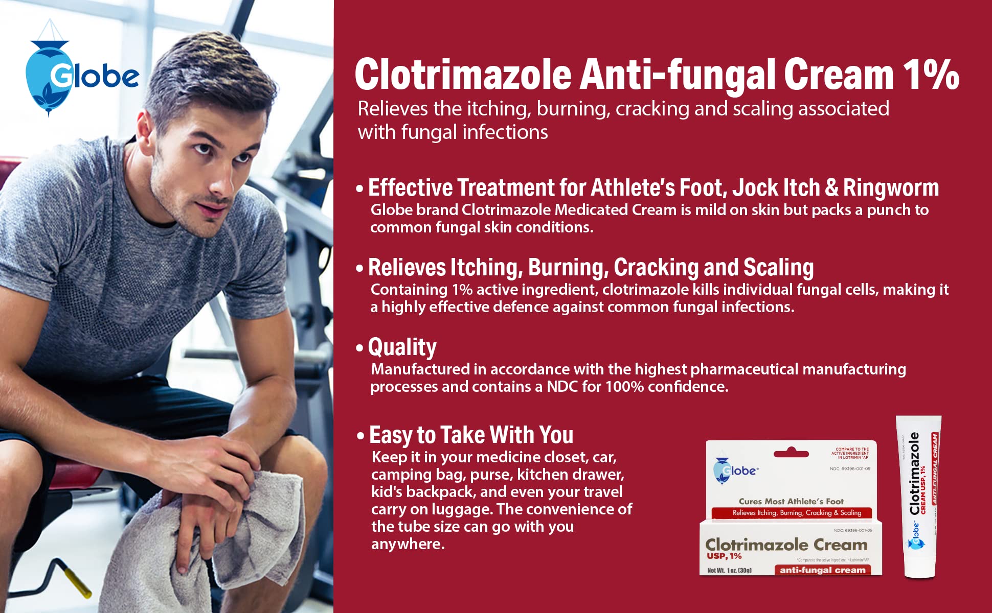 Globe Clotrimazole Cream 1% athletes foot use alt text