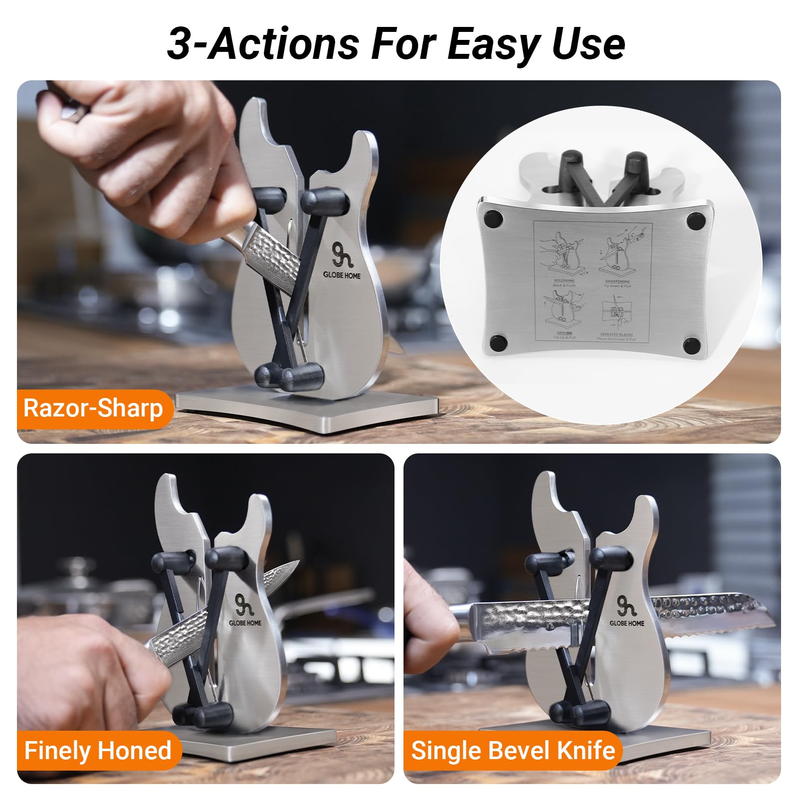 Non-slip base on GLOBEHOME knife sharpener in use
