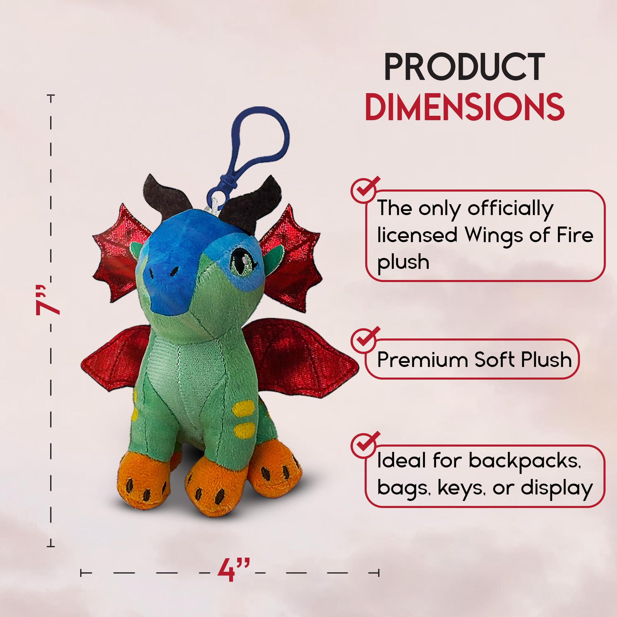 RainWing royalty plush with reinforced stitching and clip Wings of Fire