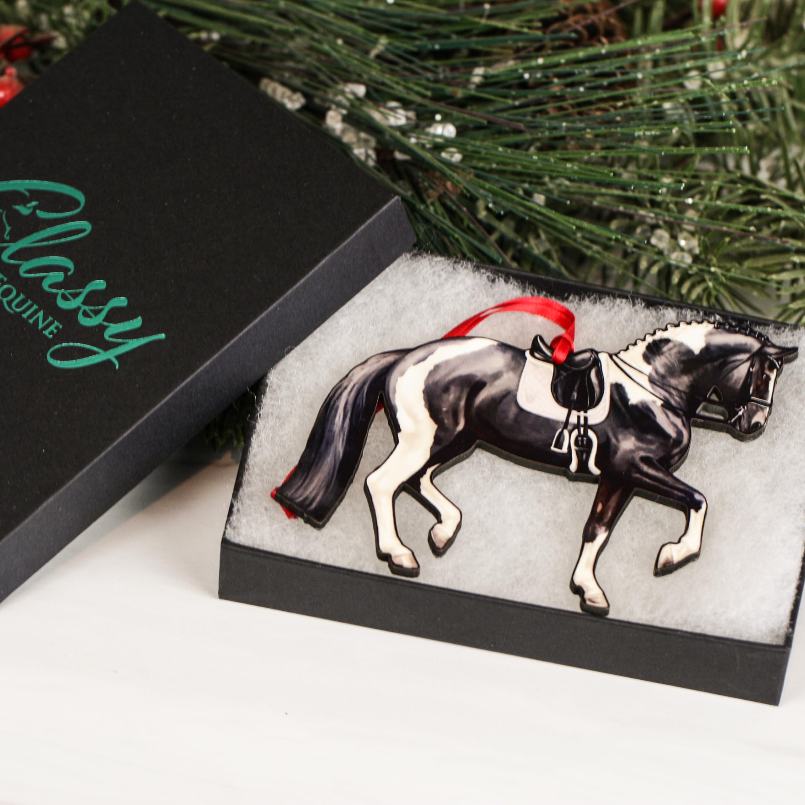 Glossy front dressage horse ornament brown back 1/8in
