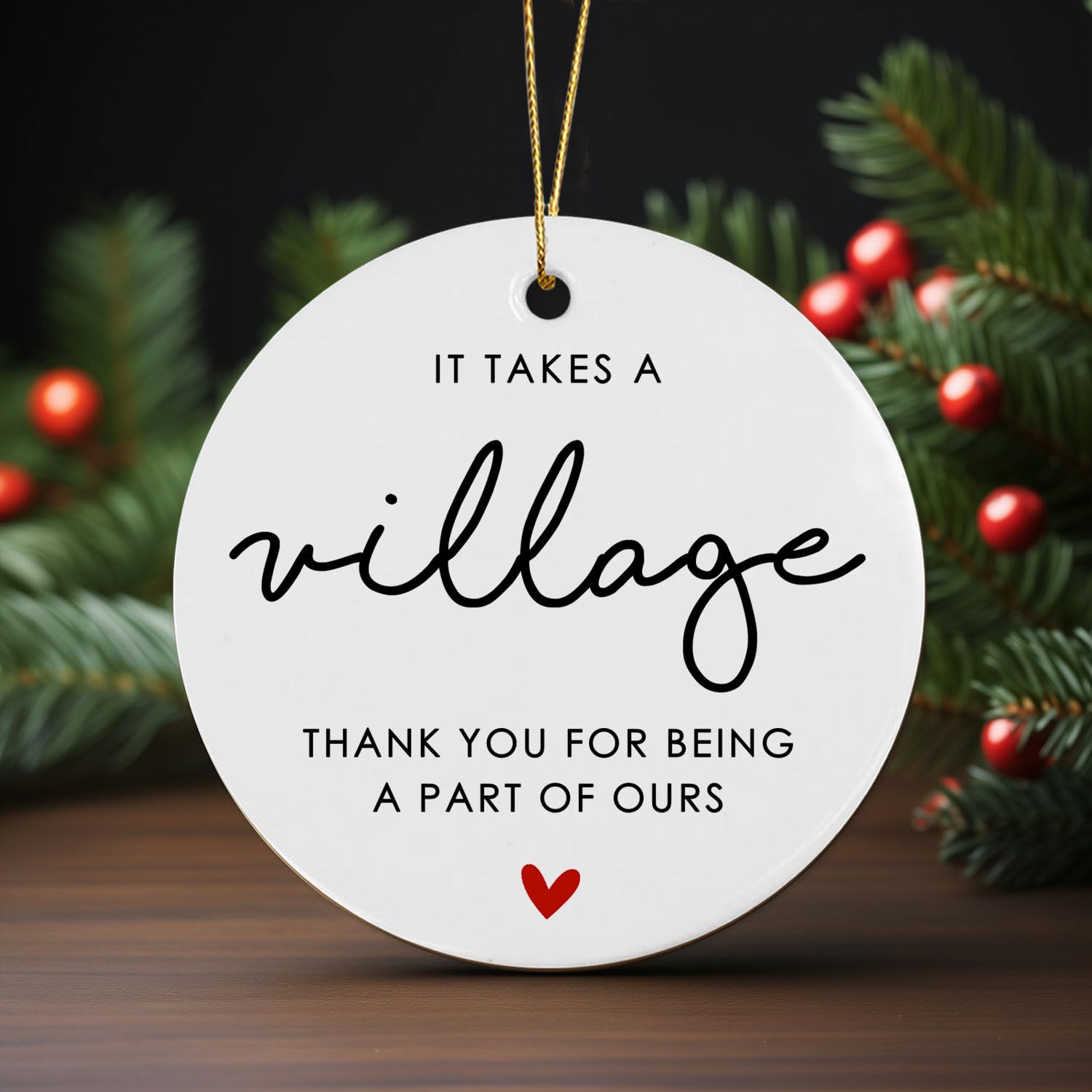 Double-sided printed text on heart ornament