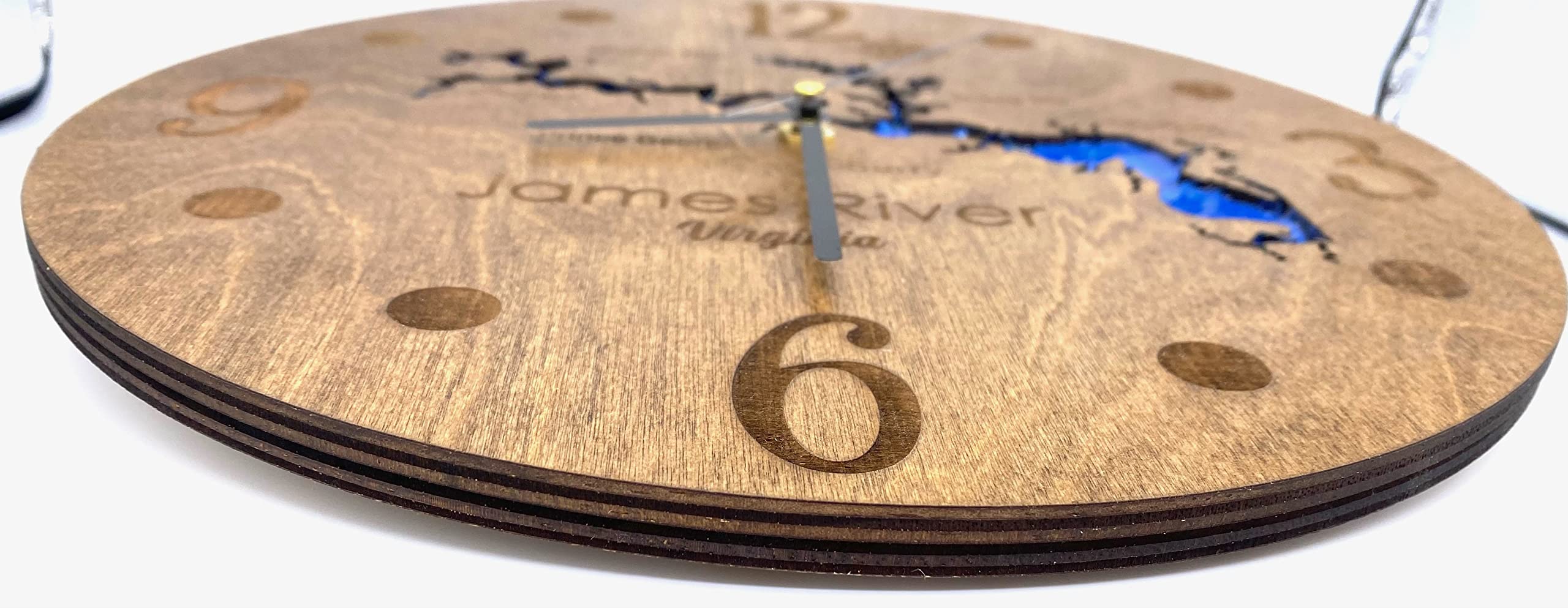 Close up of glossy resin filled clock detailing