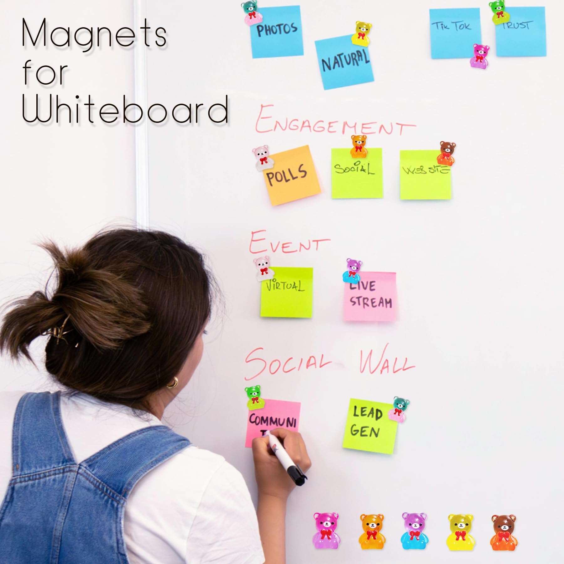 Magnetic back bears holding notes on refrigerator whiteboard