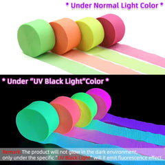 glow under UV light neon crepe paper streamers