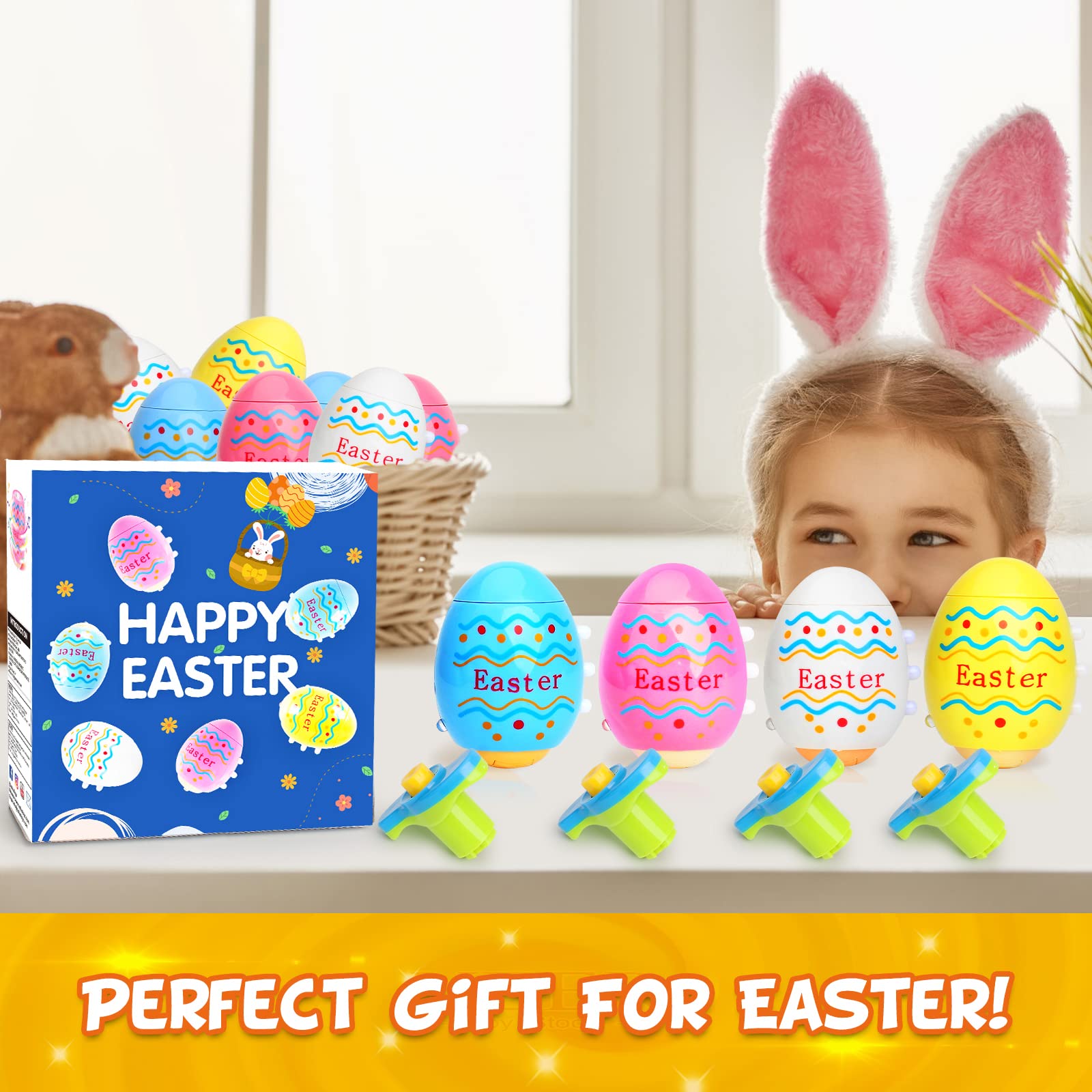 6 pack easter egg spinners with music and flashing lights