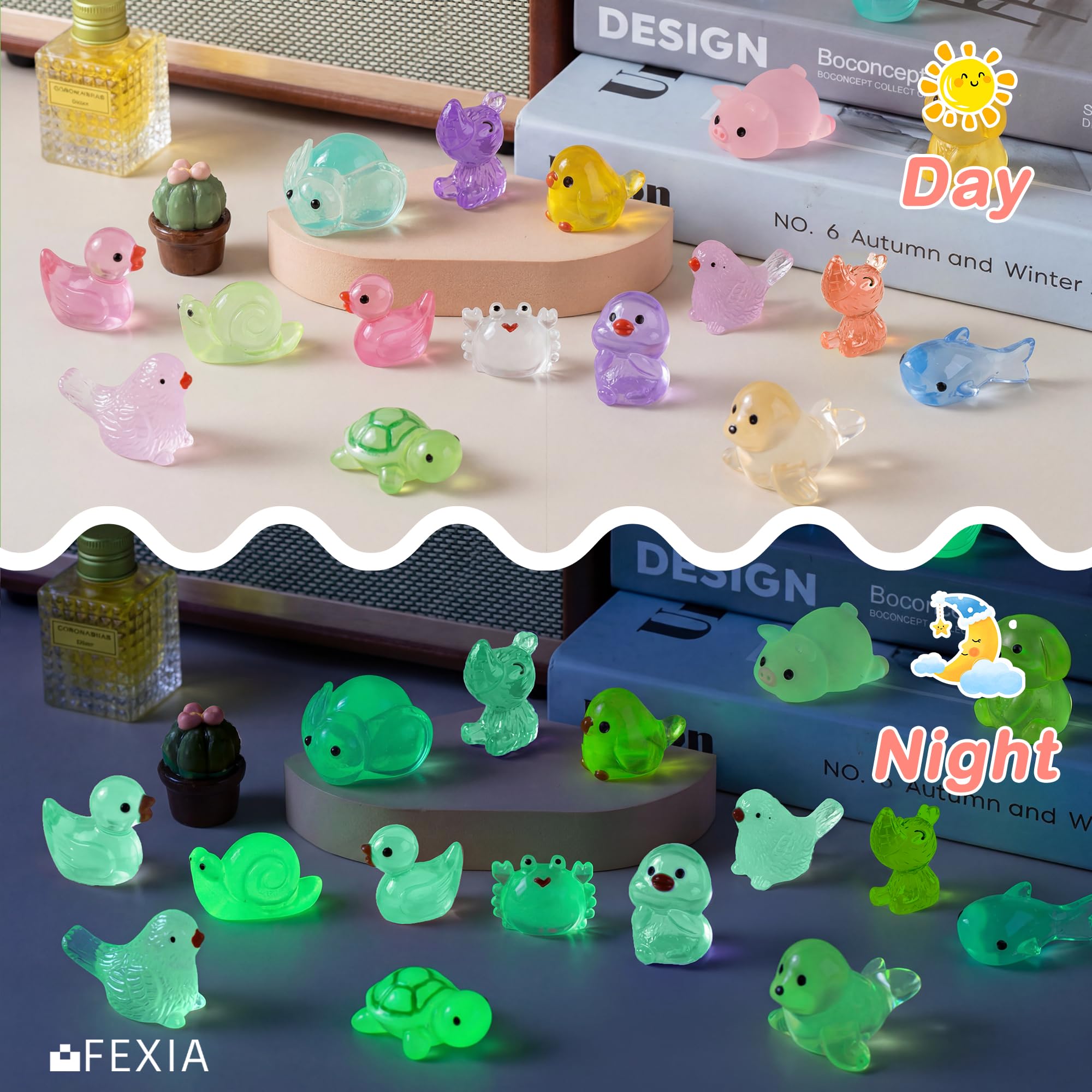 glow in the dark mini resin animal figures for fairy gardens