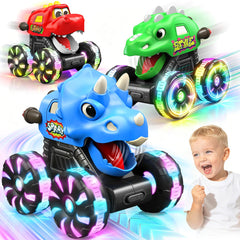Glow Monster Trucks for Toddlers 3-pack dinosaur cars with light up wheels