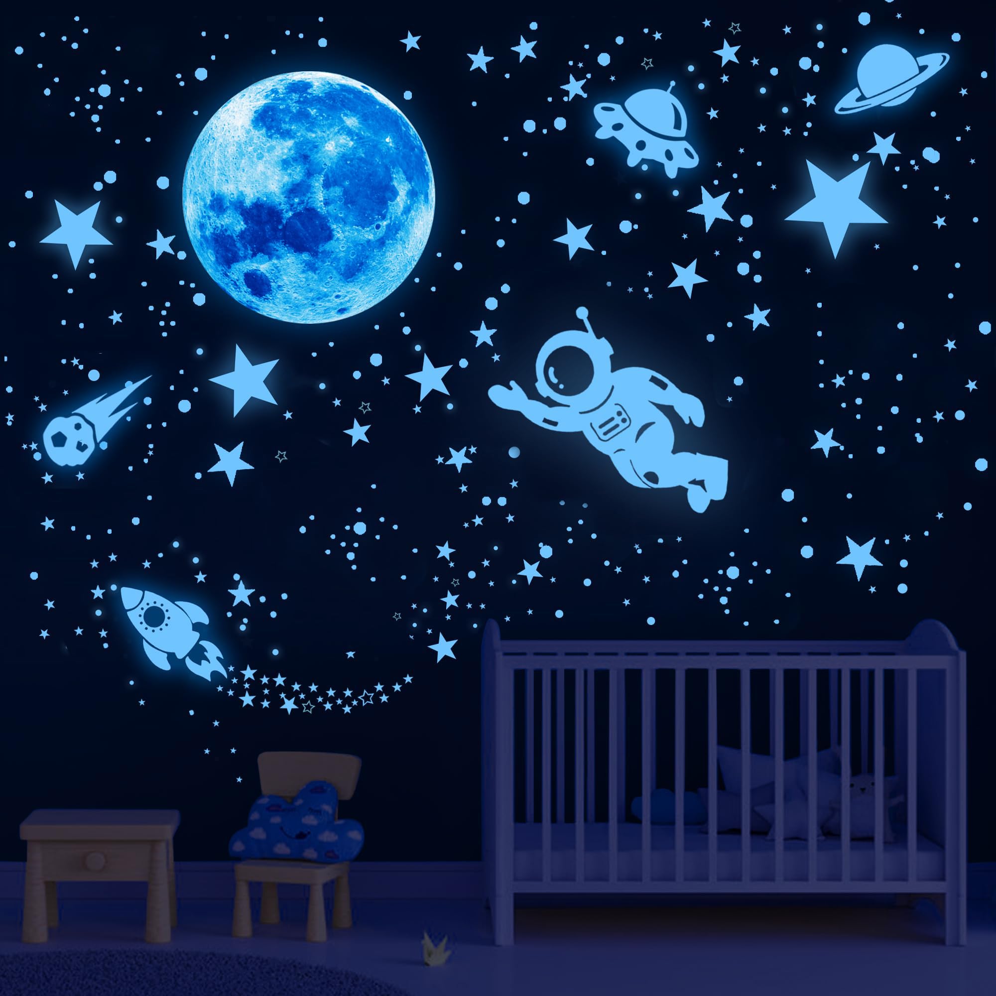 glow in the dark spaceman and star decals included