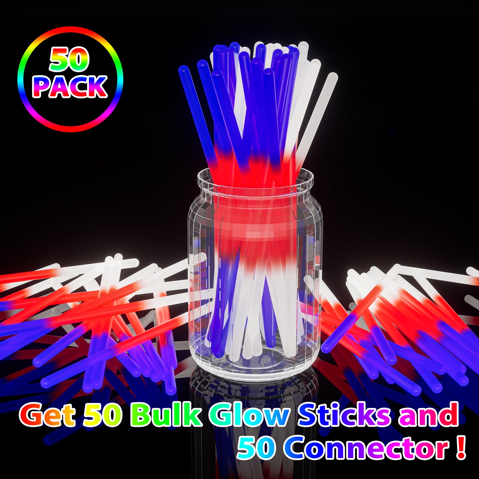 Red white blue glow sticks for patriotic nighttime events