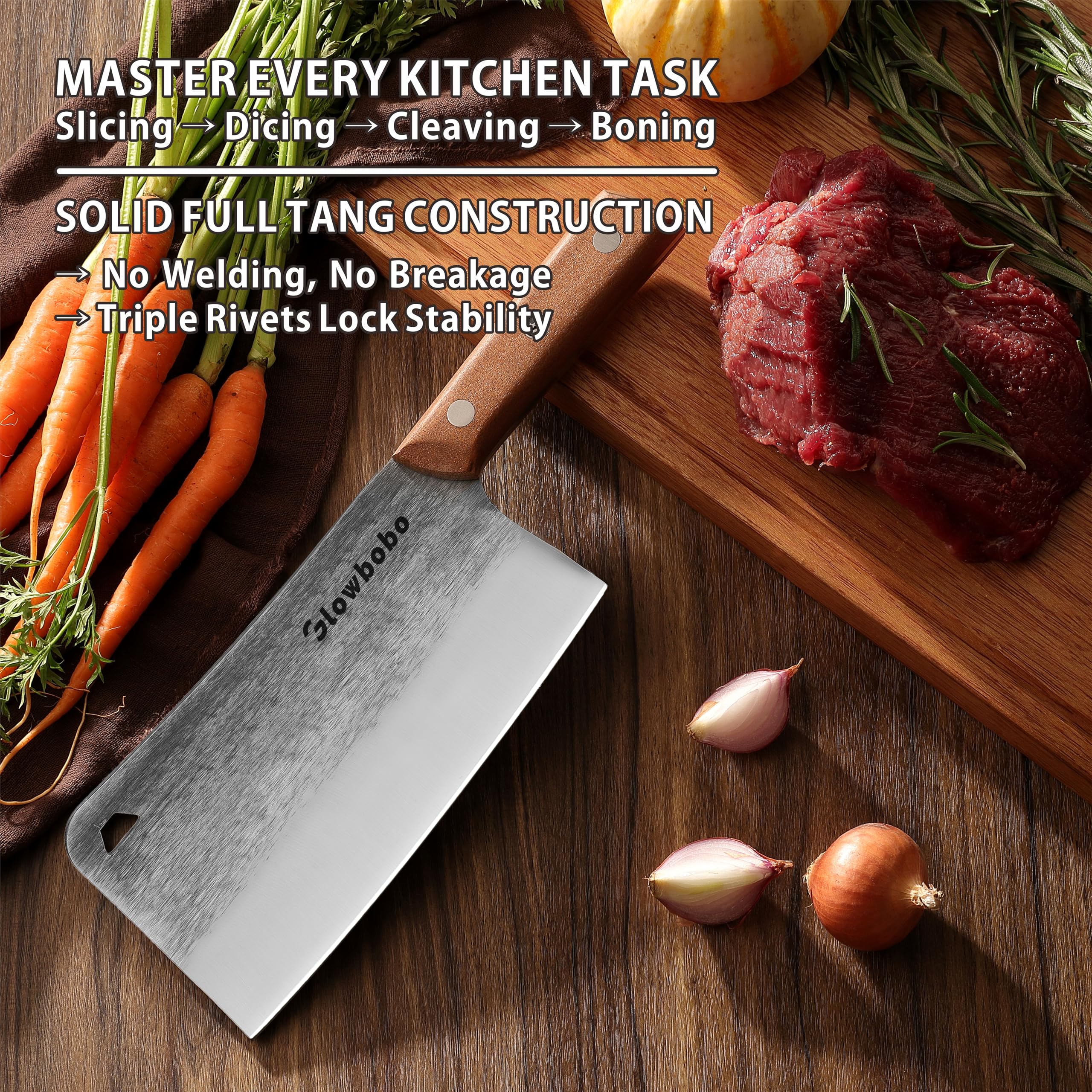 Glowbobo bone cutting meat cleaver in gift box packaging