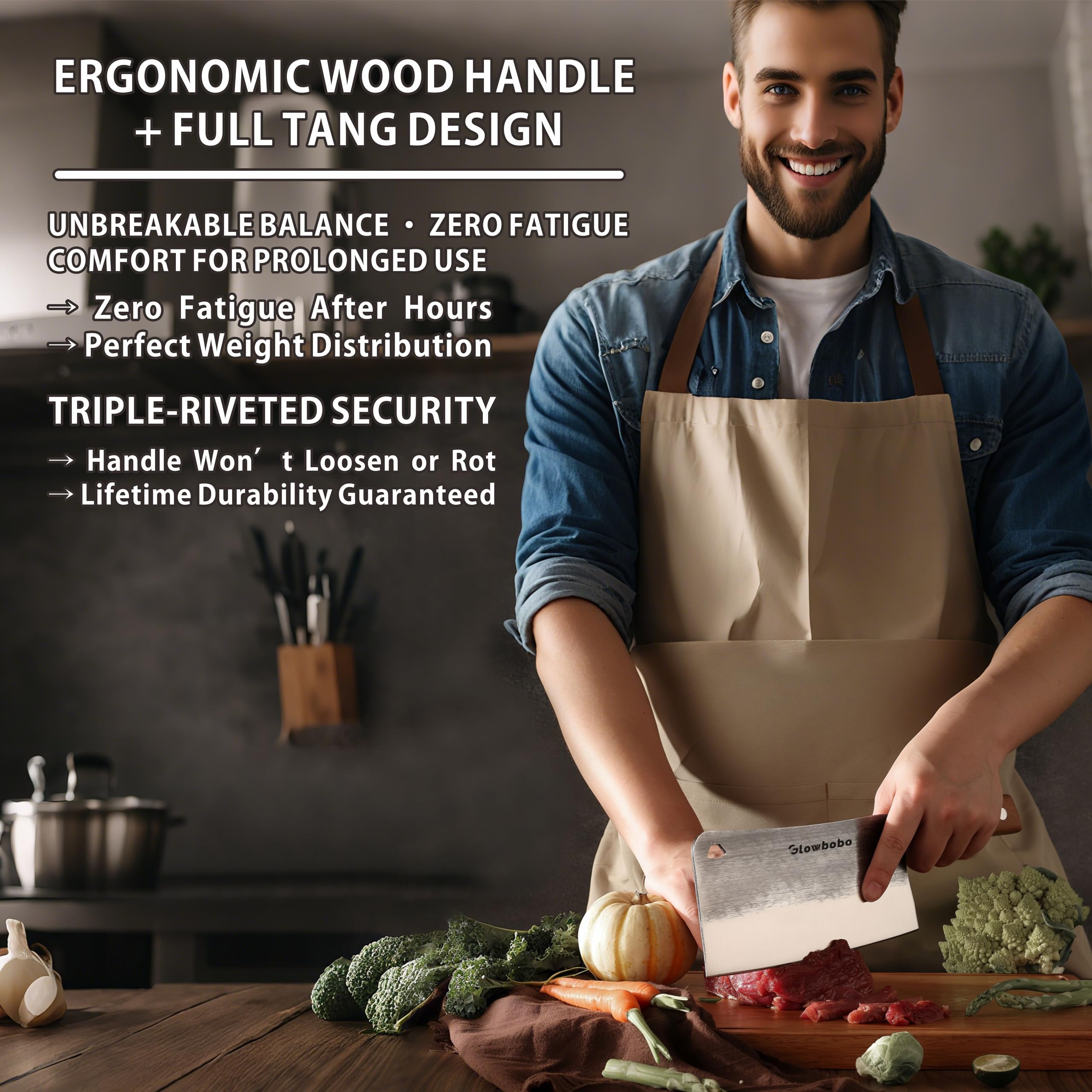 Glowbobo ergonomic non-slip handle cleaver