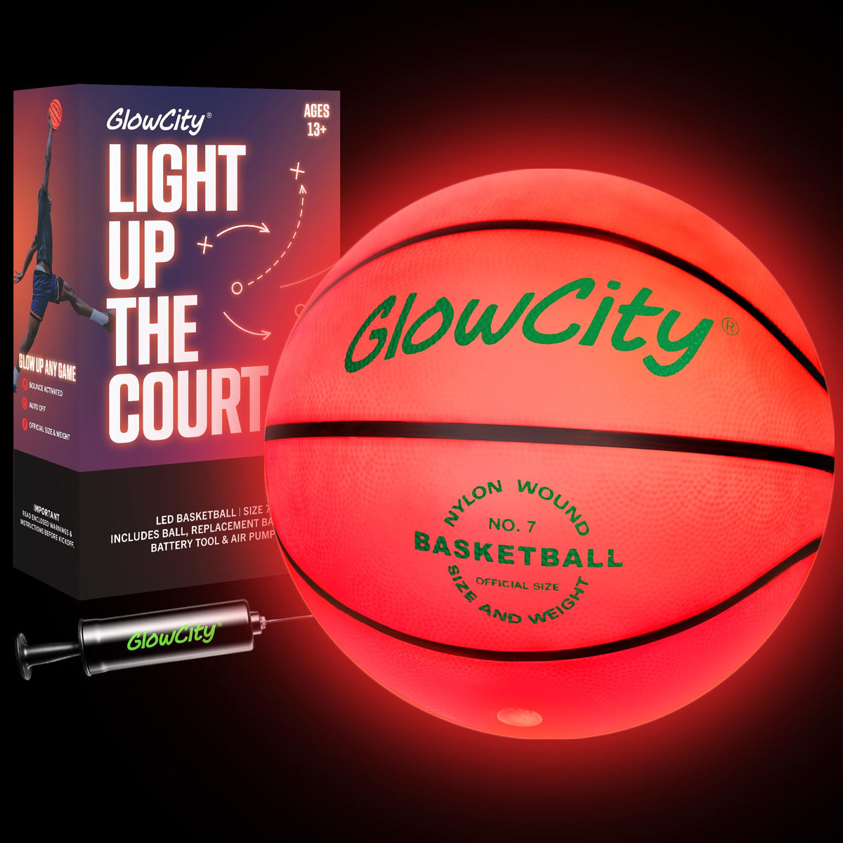 GlowCity glow in the dark basketball size 7 red LED