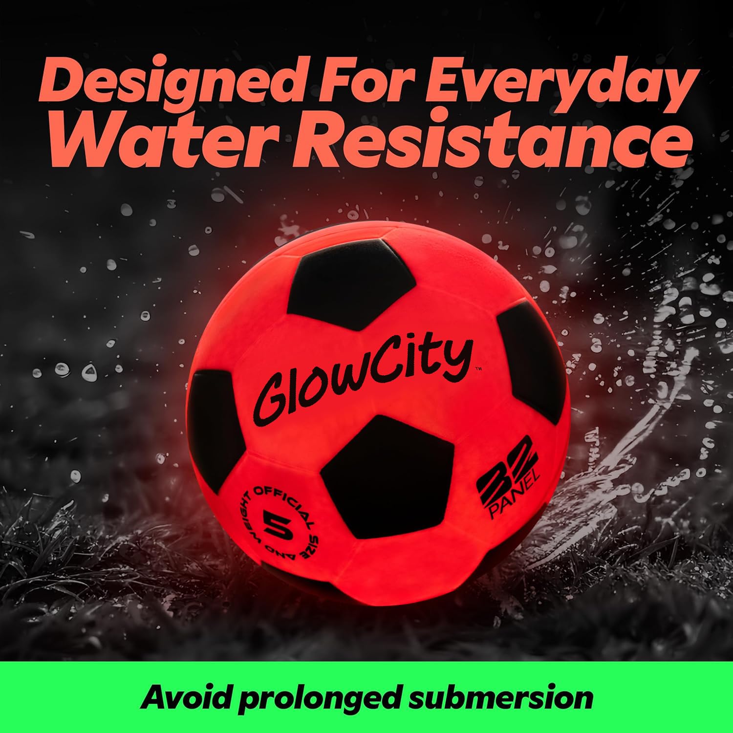 GlowCity glow in the dark soccer ball size 3 suitable for kids