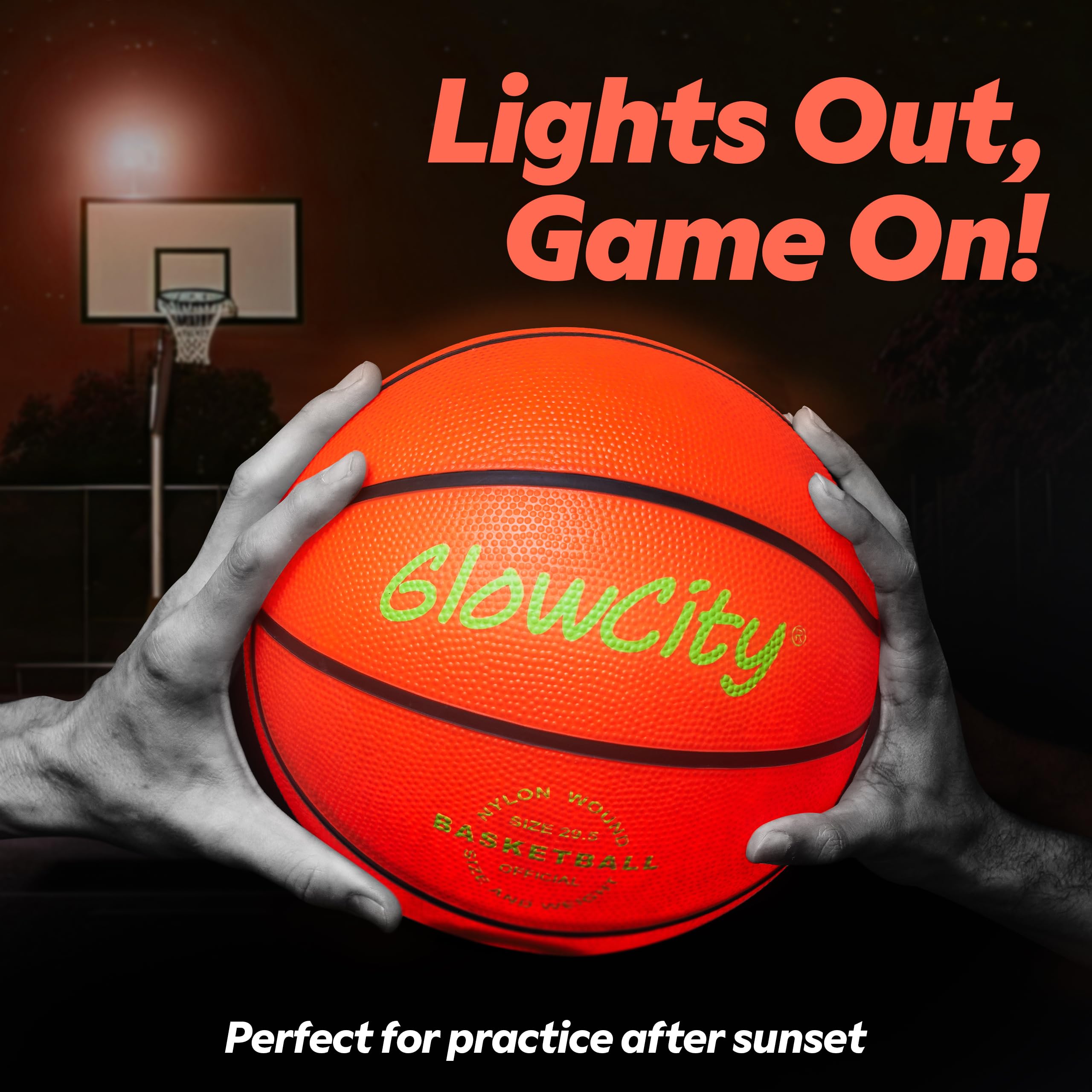 Outdoor nighttime basketball by GlowCity two lights