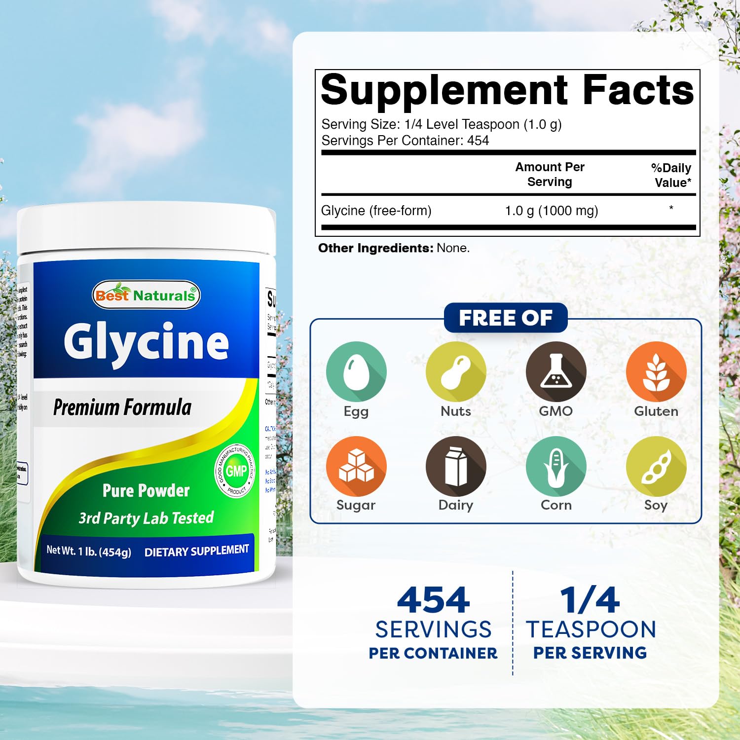 Glycine powder nutrition per serving 1000 mg