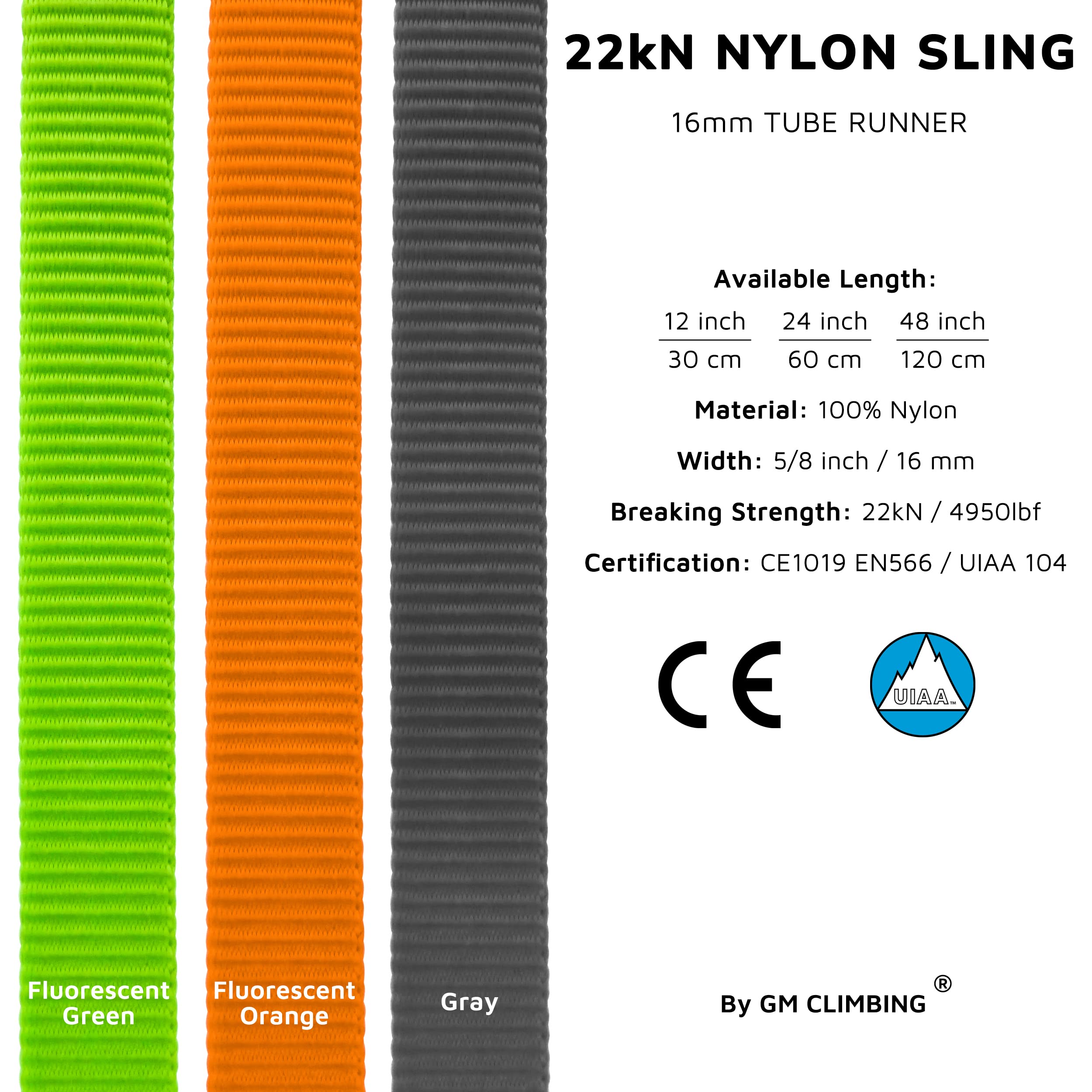 GM CLIMBING 16mm nylon sling runner 30cm gray