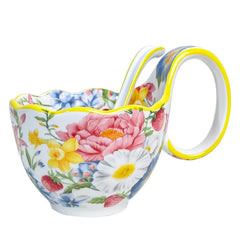 Gnlnkn ceramic soup bowl with handle floral pattern