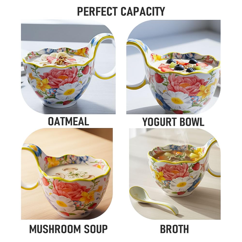 Oven use allowed Gnlnkn ceramic soup bowl with handle