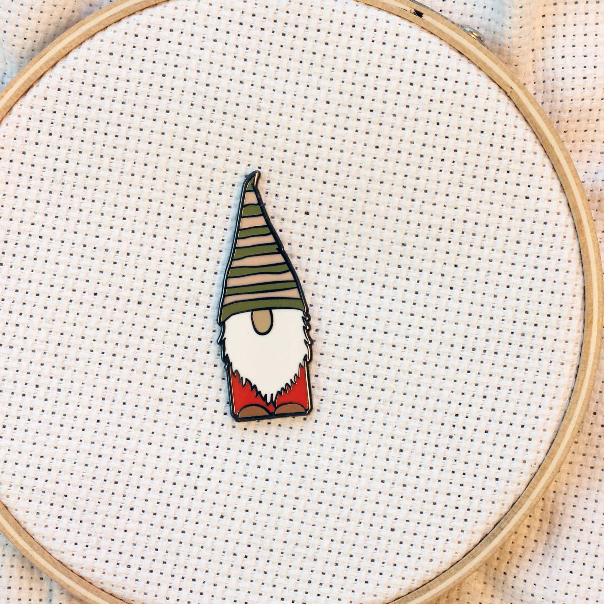 1.5 inch tall gnome enamel needle minder with backer disc