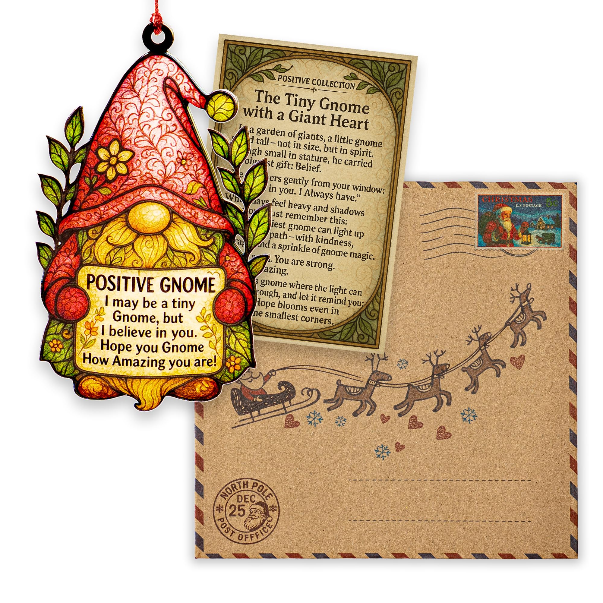 Gnomes gifts for women ornament shown on tree display