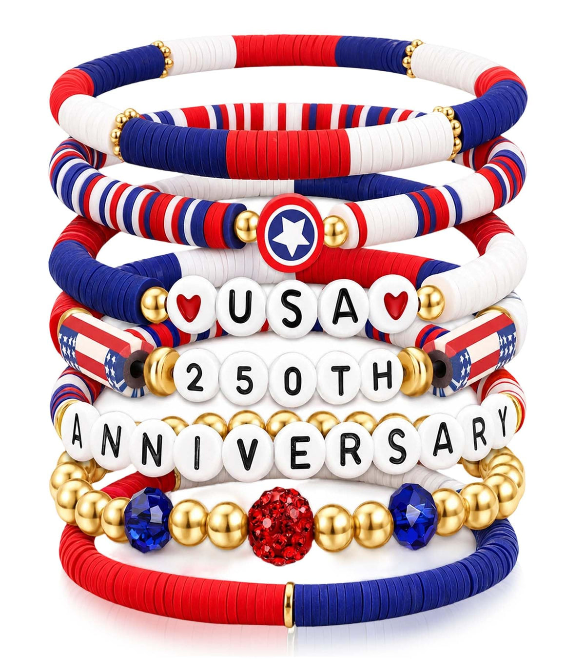 Go Ho 250th Anniversary USA Merchandise Bracelets 7 pack red white blue