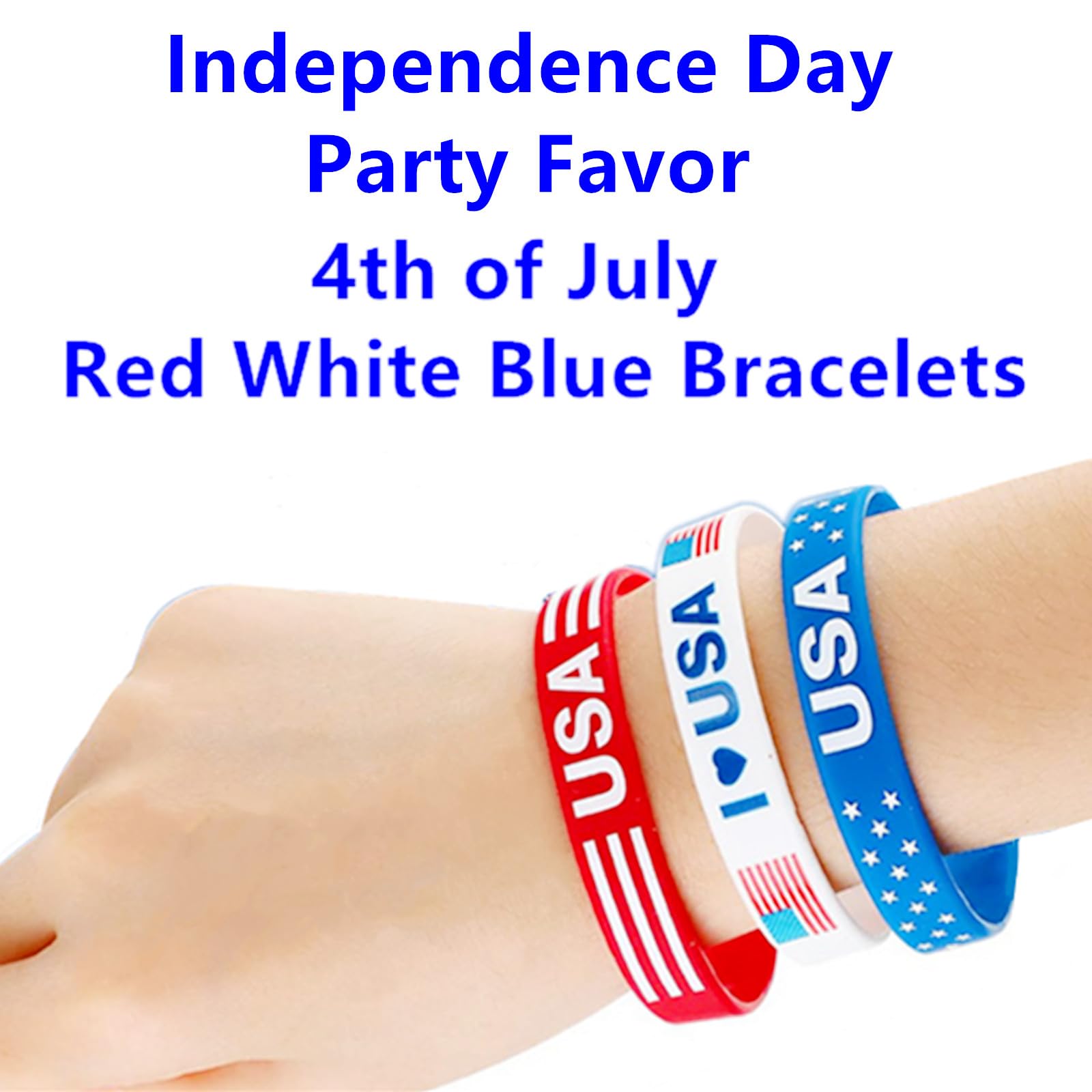 Lightweight waterproof silicone bracelets in red white blue