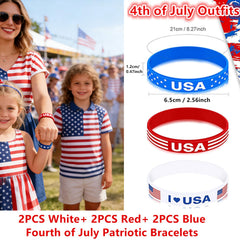 Patriotic red white and blue wristbands with USA flag motif