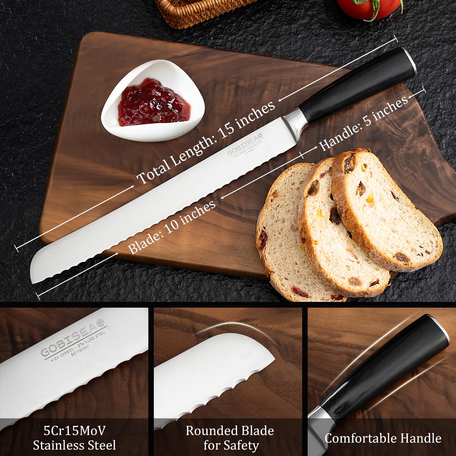GobiSea 10inch serrated blade in kitchen use