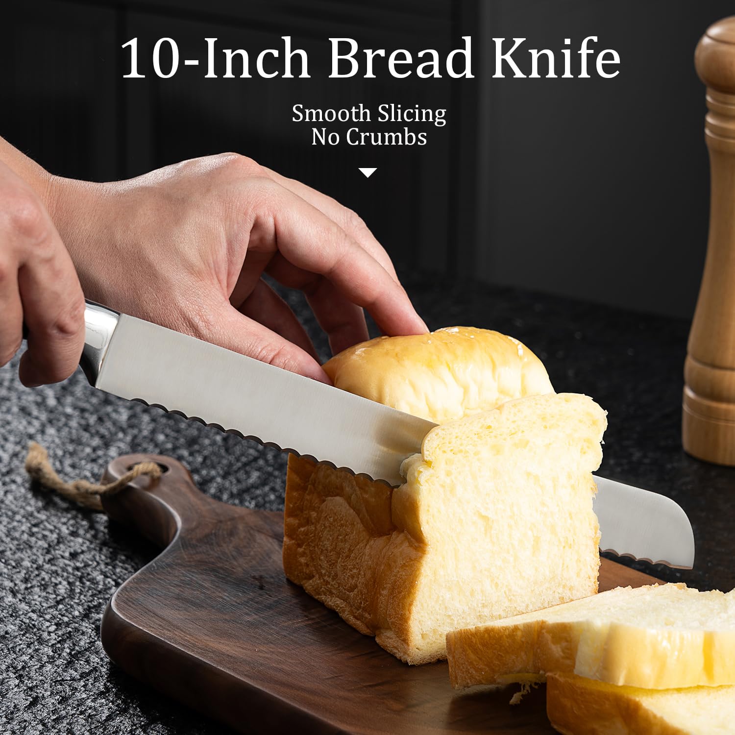 GobiSea baguette bread knife wide wave edge