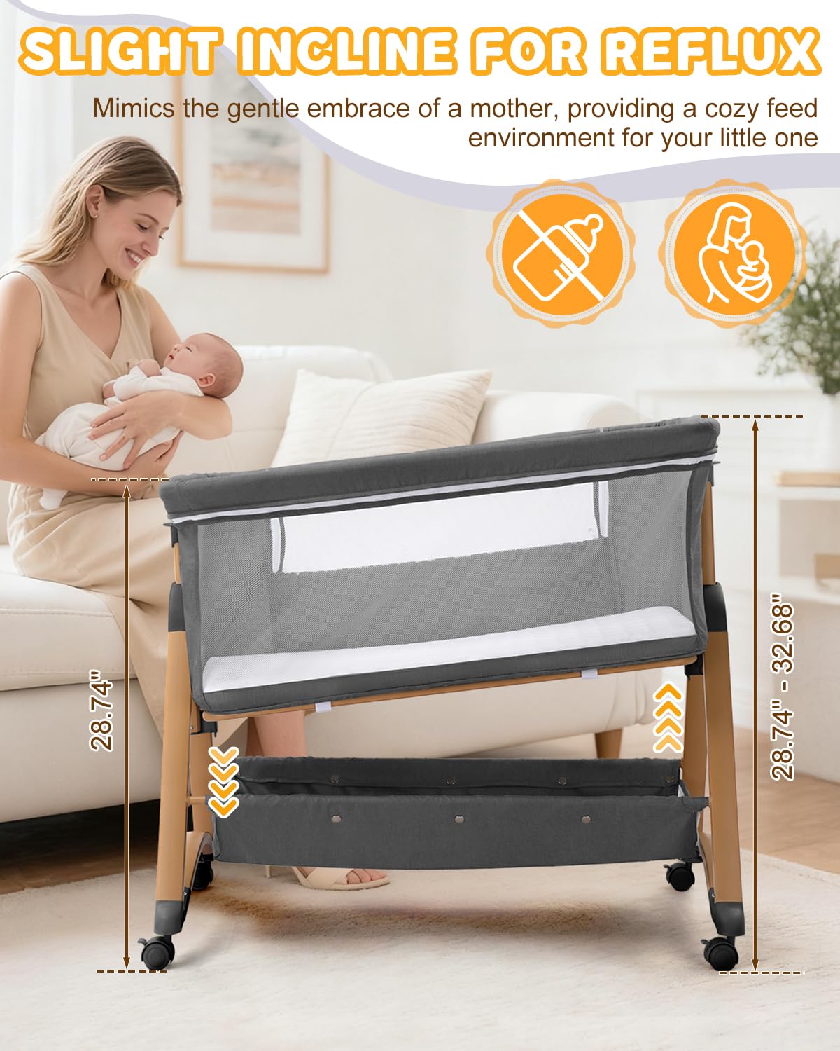 360 degree breathable mesh sides on bedside bassinet