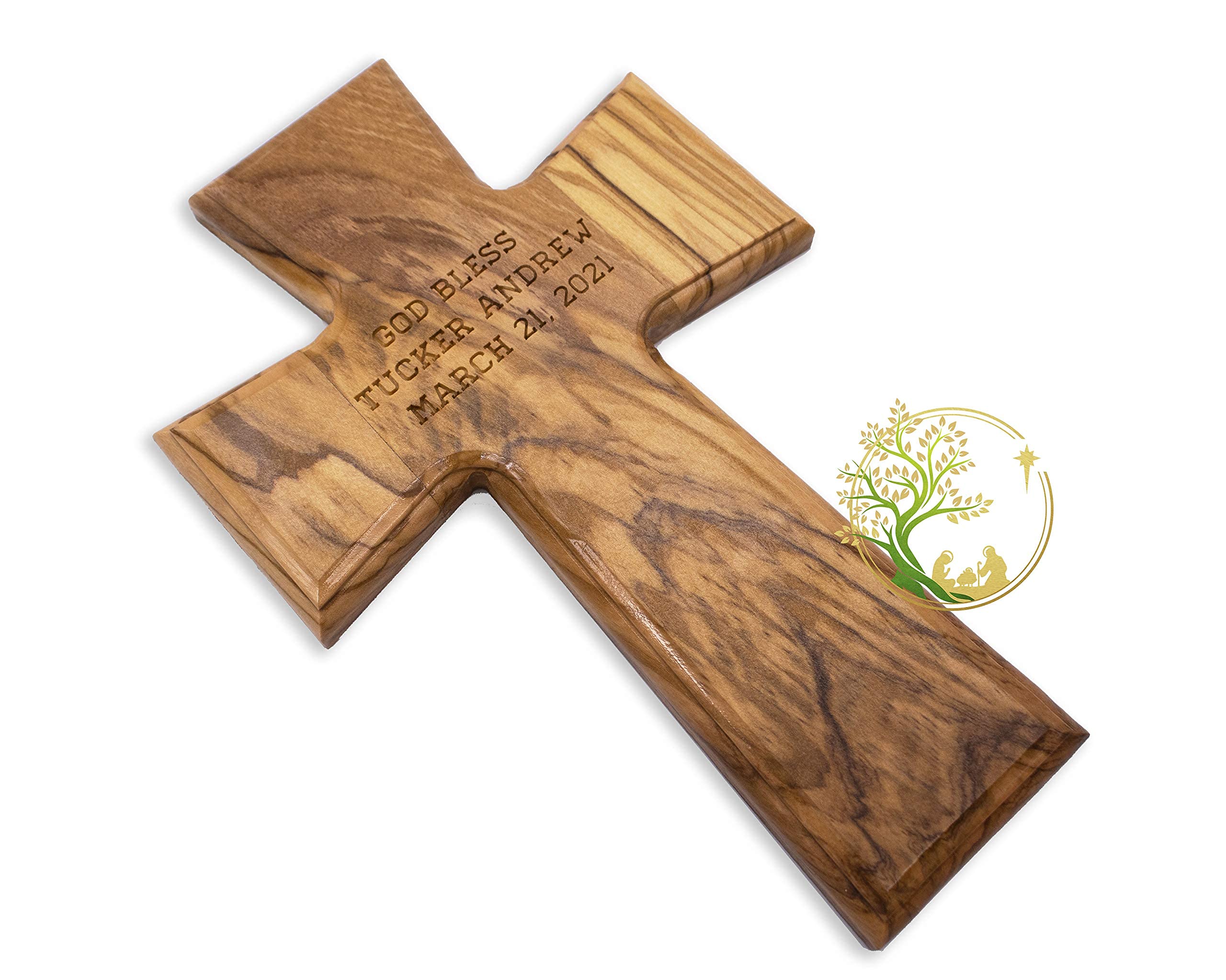 Godparents gift cross carved olive wood