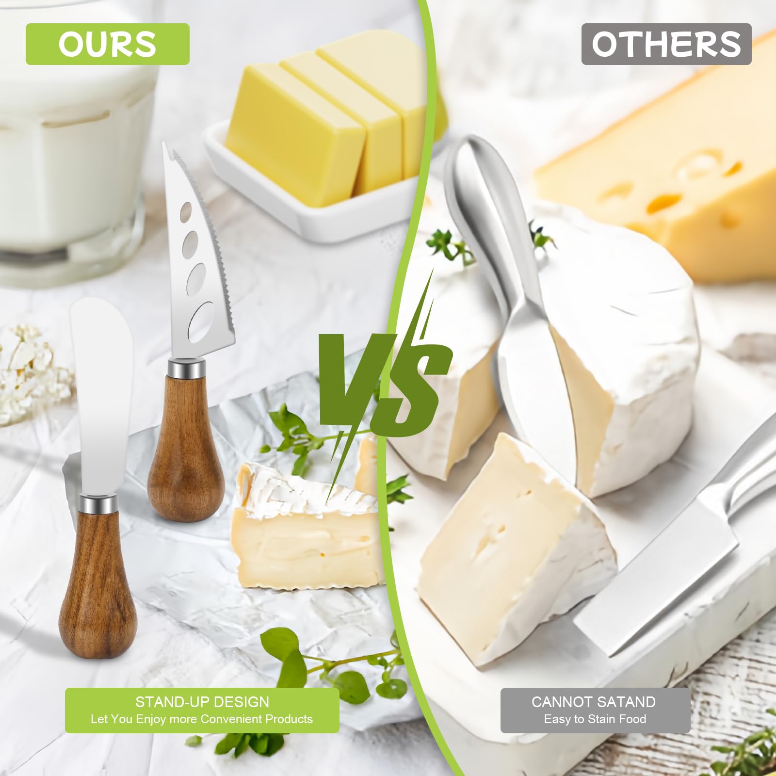 Acacia wood handle cheese knives by Goeveo