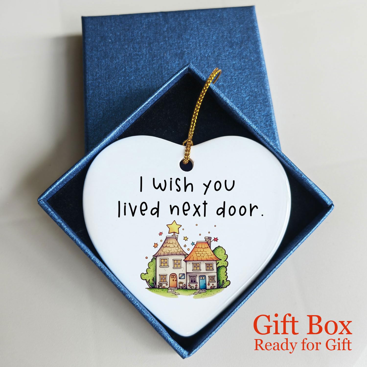 Gift box packaging shown for I Wish You Lived Next Door ornament