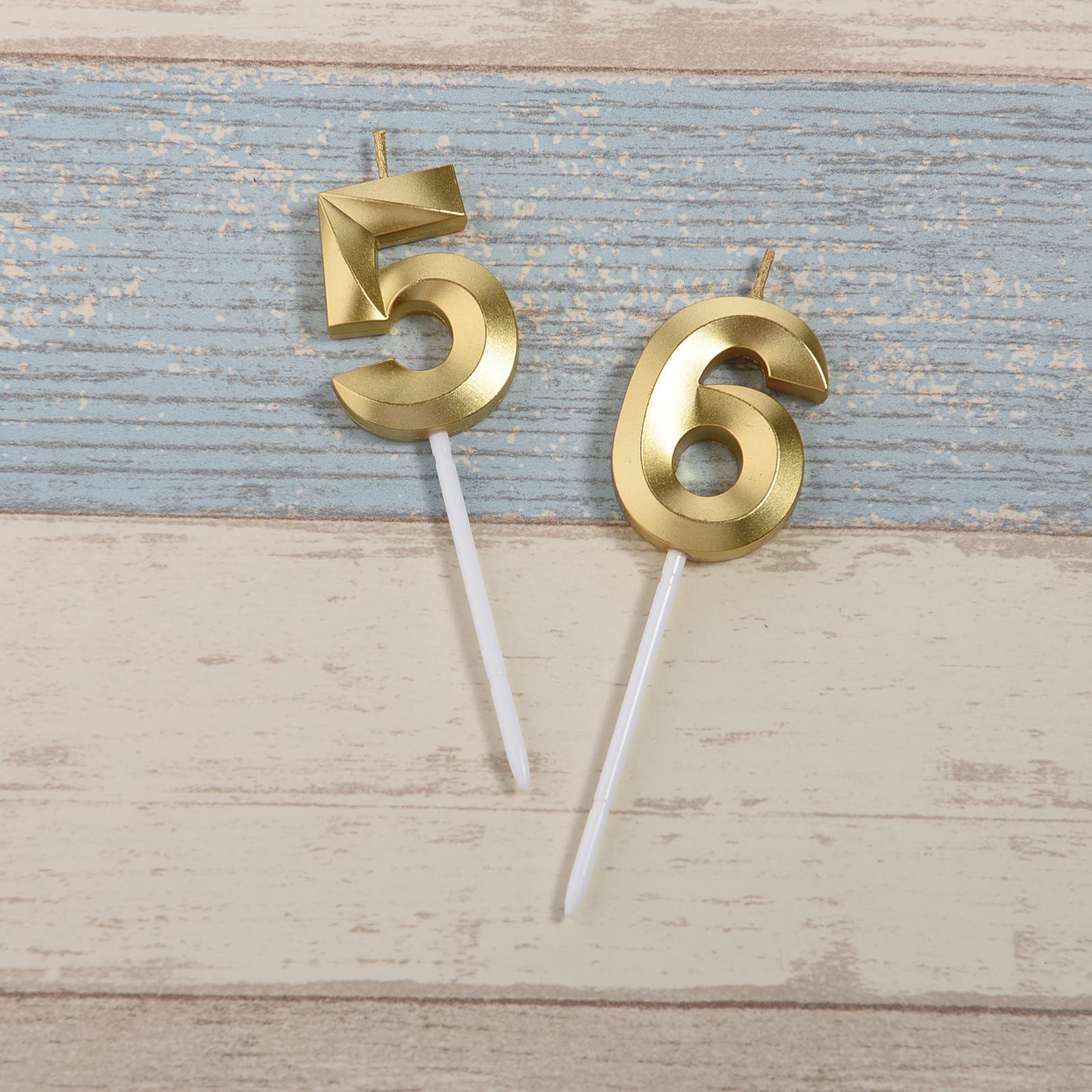 Gold 56th birthday candle pair for cake topper