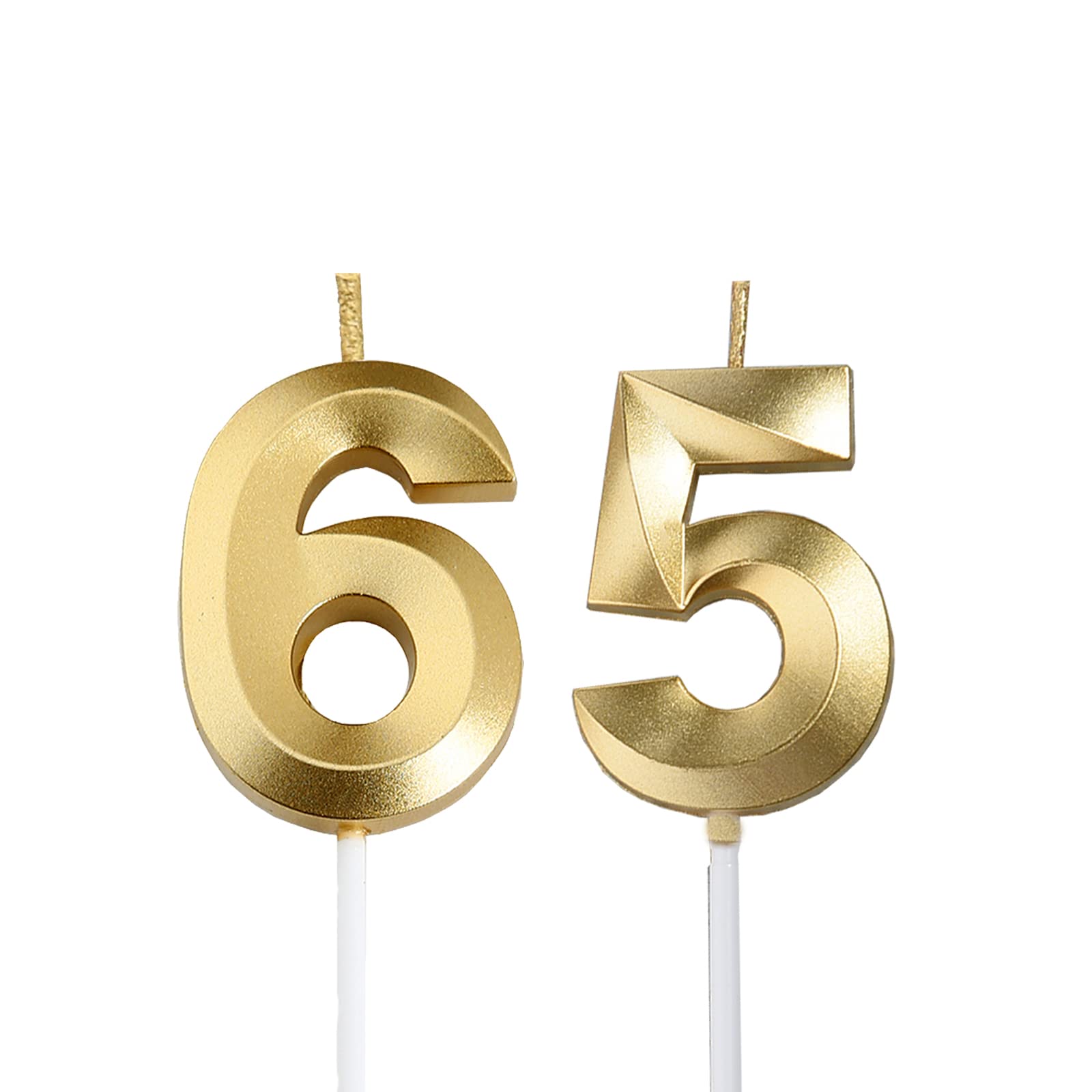 Gold 65th birthday candle pair for cake topper