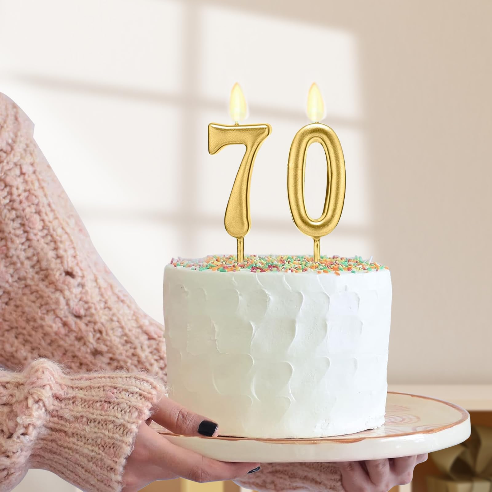 Comprehensive gold 70th birthday decorations for women set