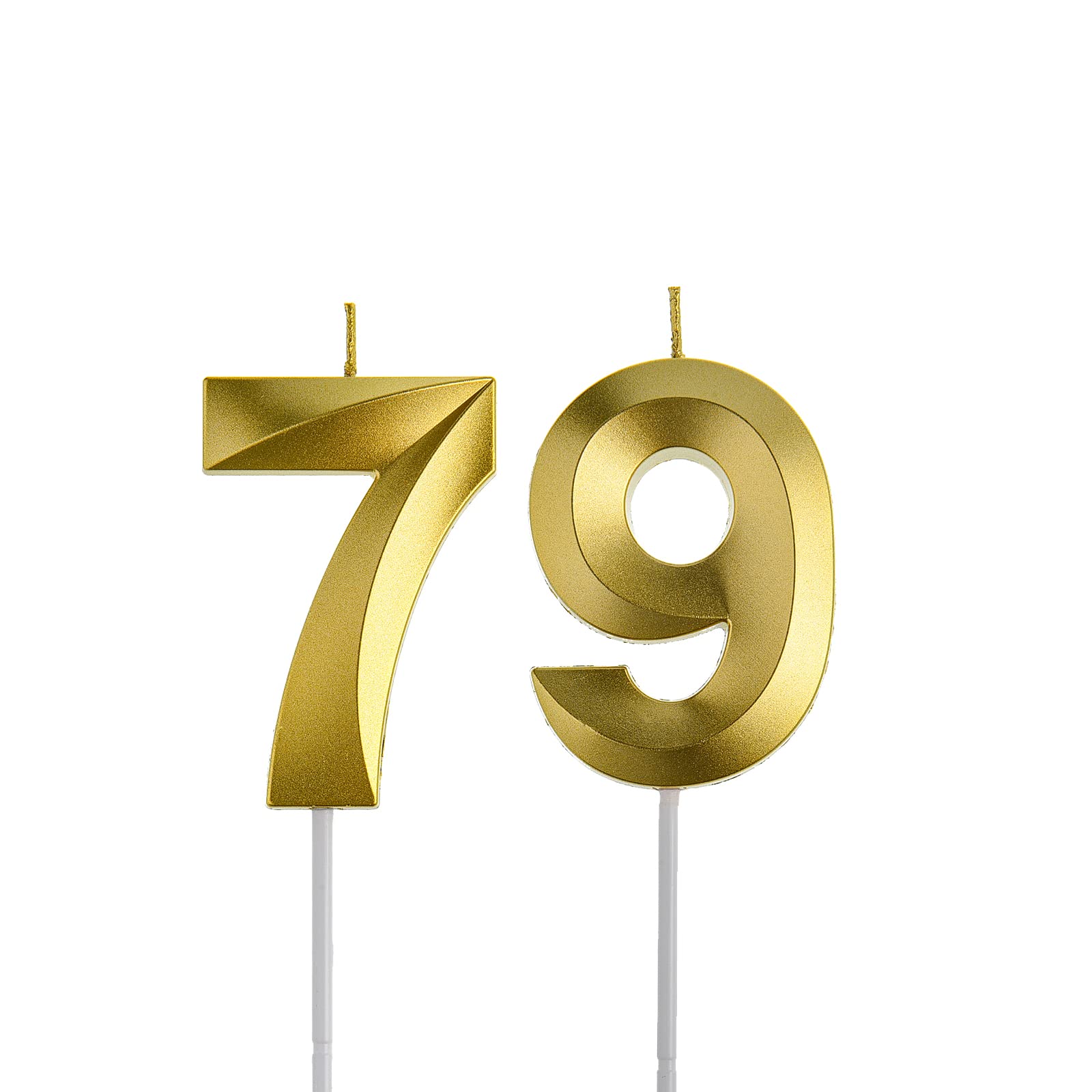 Gold 79th 97th birthday candles in glitter gold finish for cake