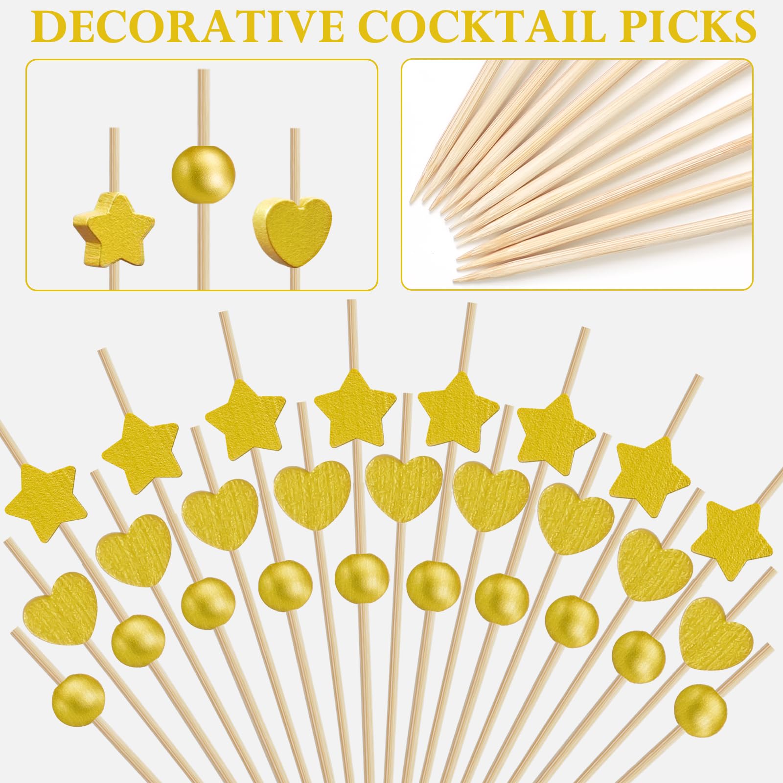 gold ball cocktail pick 4.7 inch bamboo