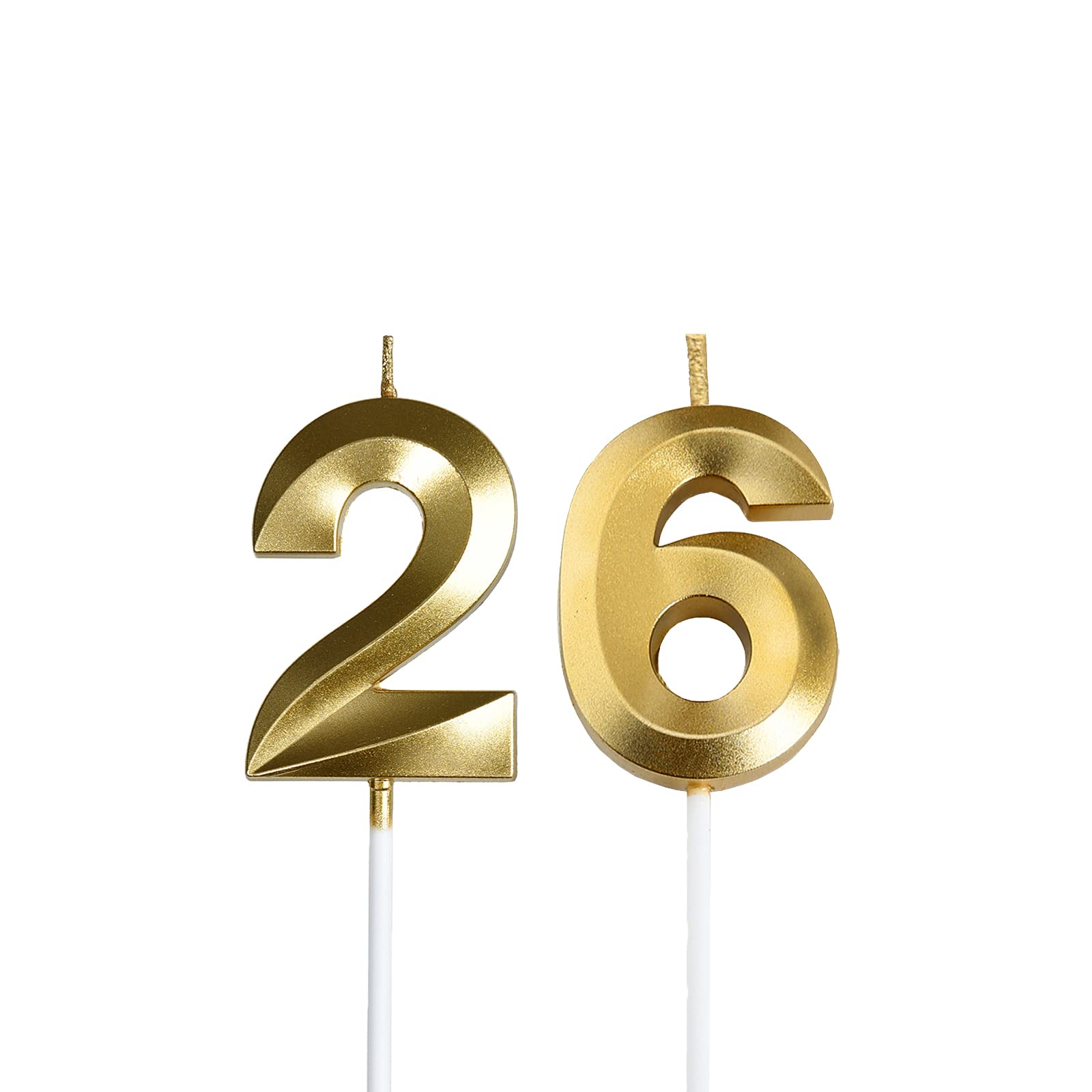 Gold 26th 62nd birthday candles set for cake topper