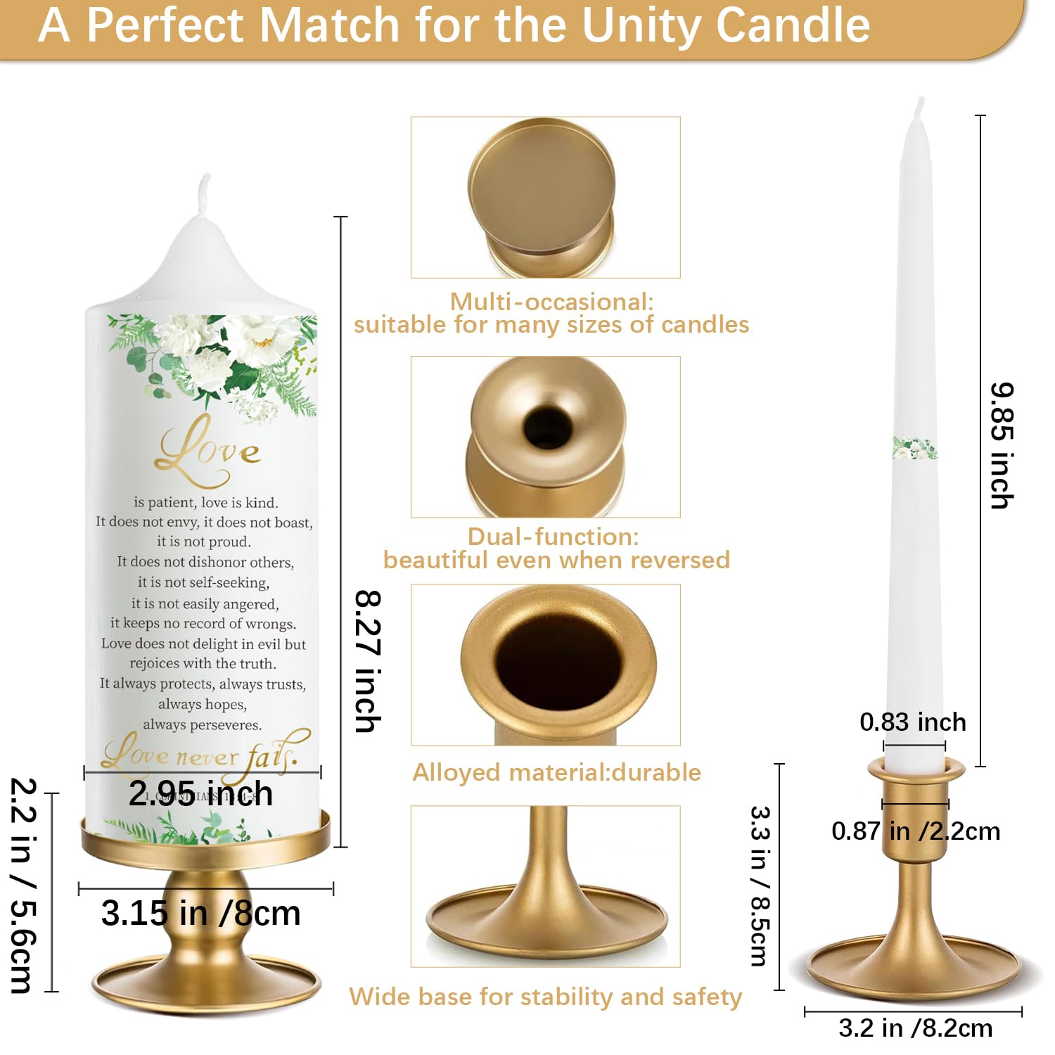 Three gold holders included with candles