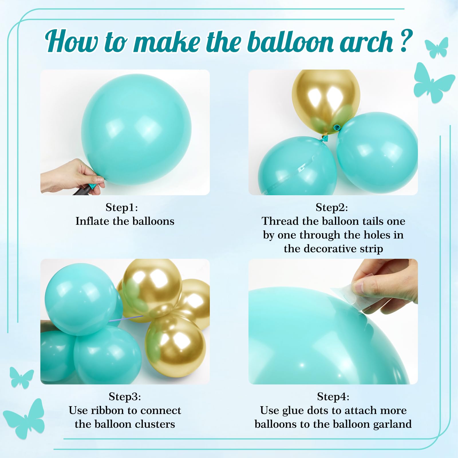 Gold confetti balloons included in Teal Turquoise Balloon Arch Garland Kit