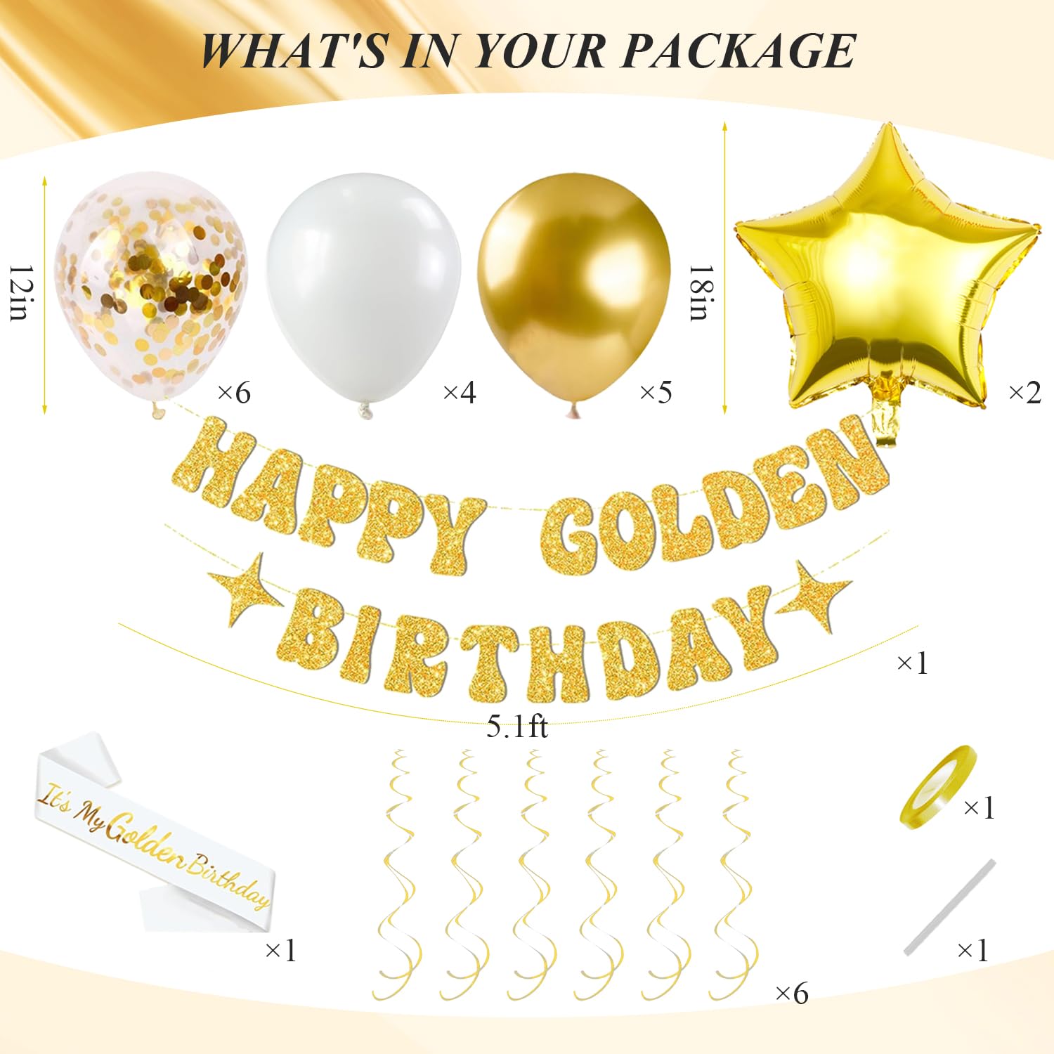 Gold Happy Birthday banner decorative asset in gold
