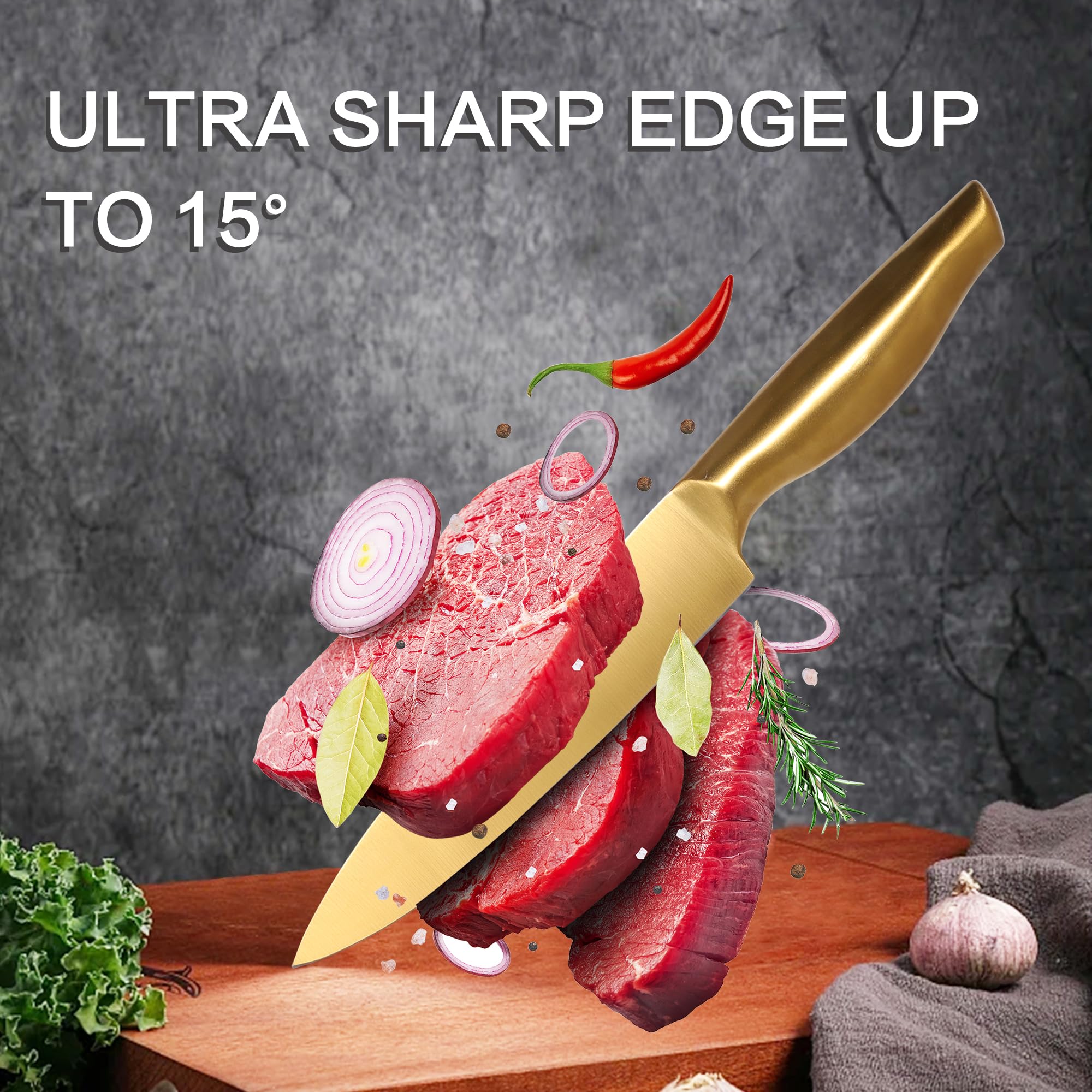 Gold Knife Set 8Pcs Bread Knife