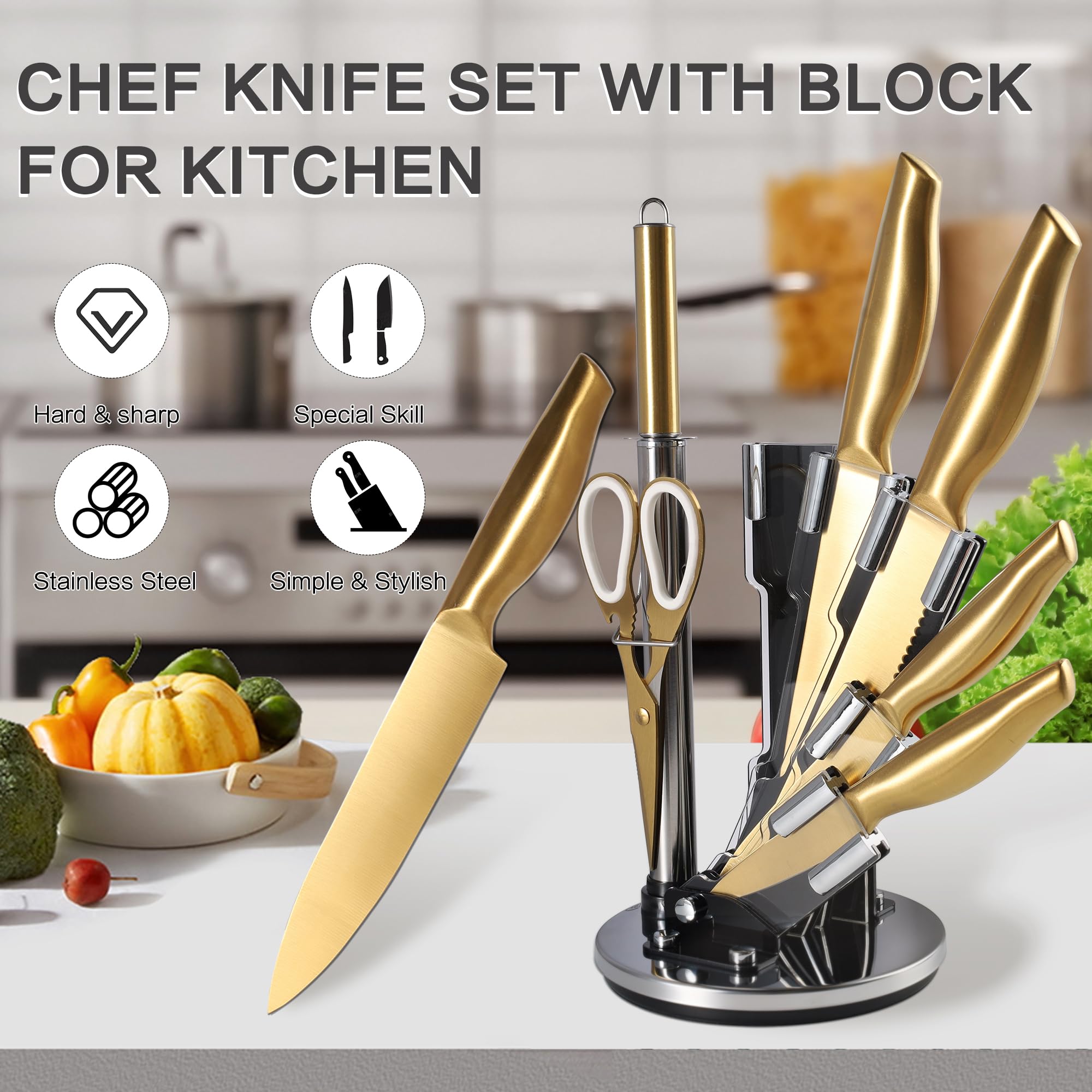 Gold Knife Set 8Pcs Fruit Knife