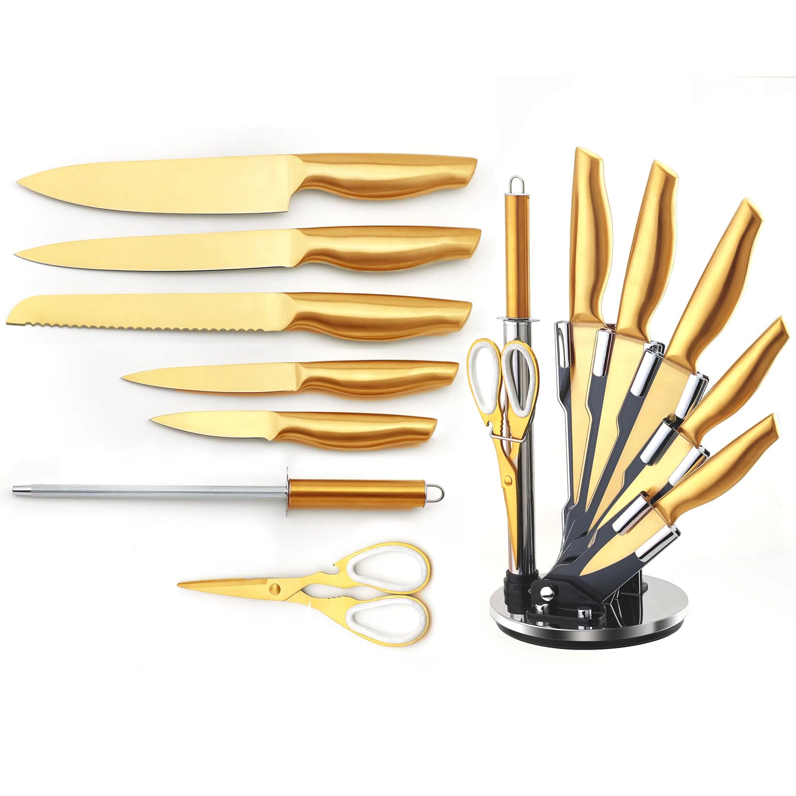 Gold Knife Set 8Pcs Scissors