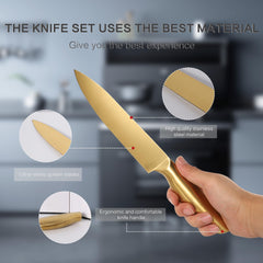Gold Knife Set 8Pcs Slicing Knife