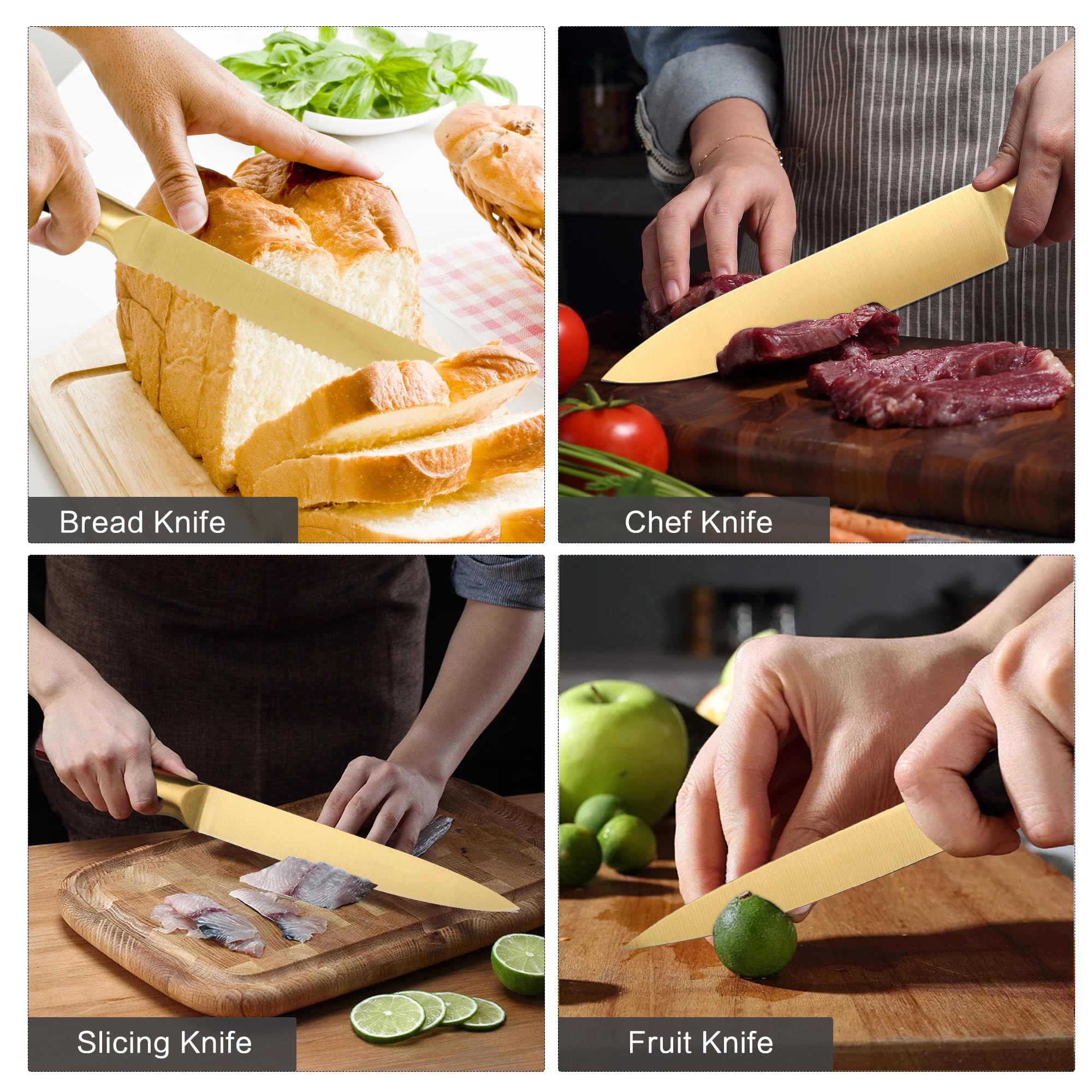 Gold Knife Set 8Pcs Universal Knife
