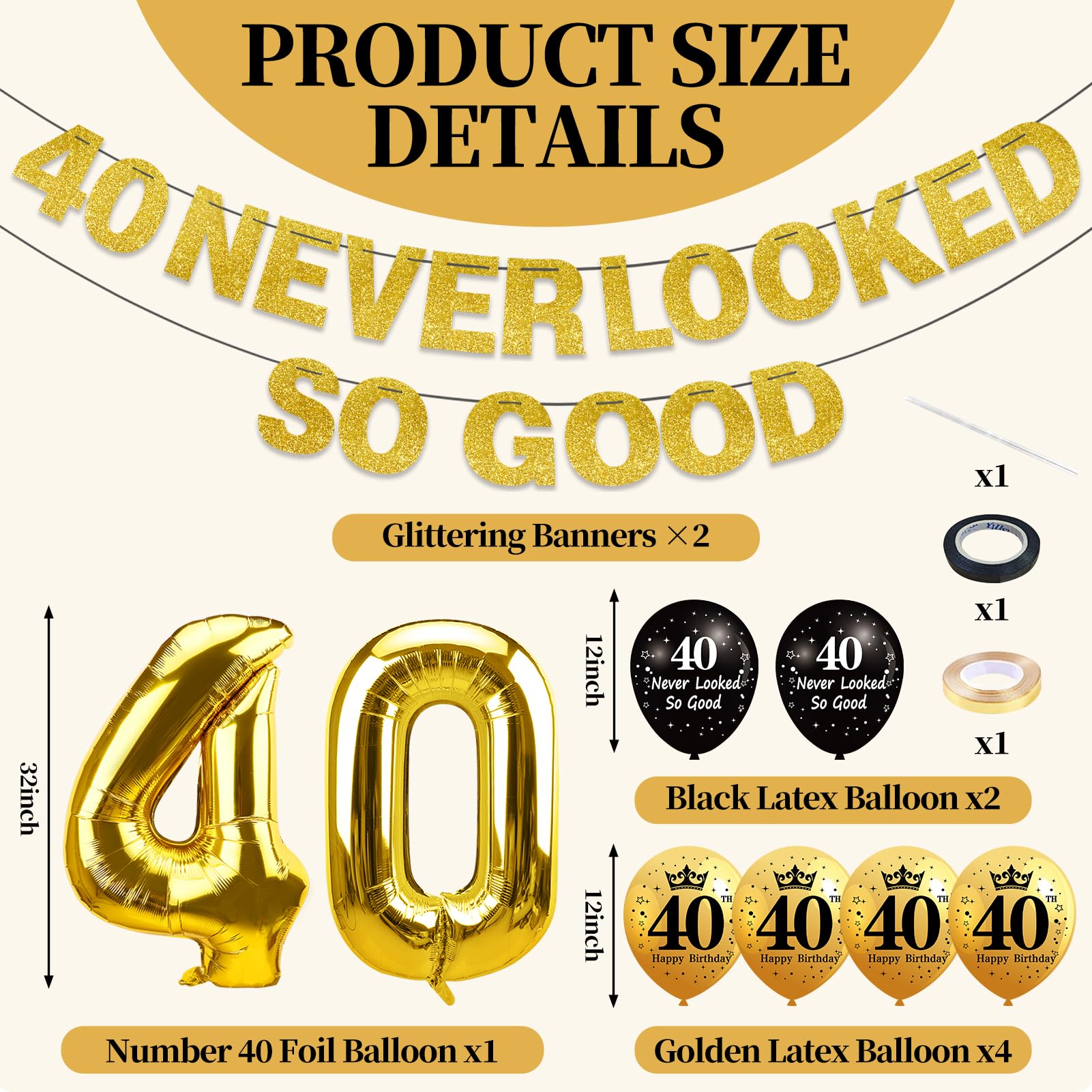 gold latex balloons for 40th birthday decor